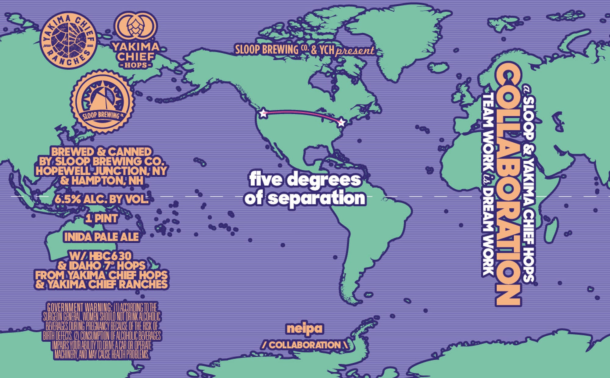 five degrees of separation by Sloop Brewing Co. & Yakima Chief Hops - beer label