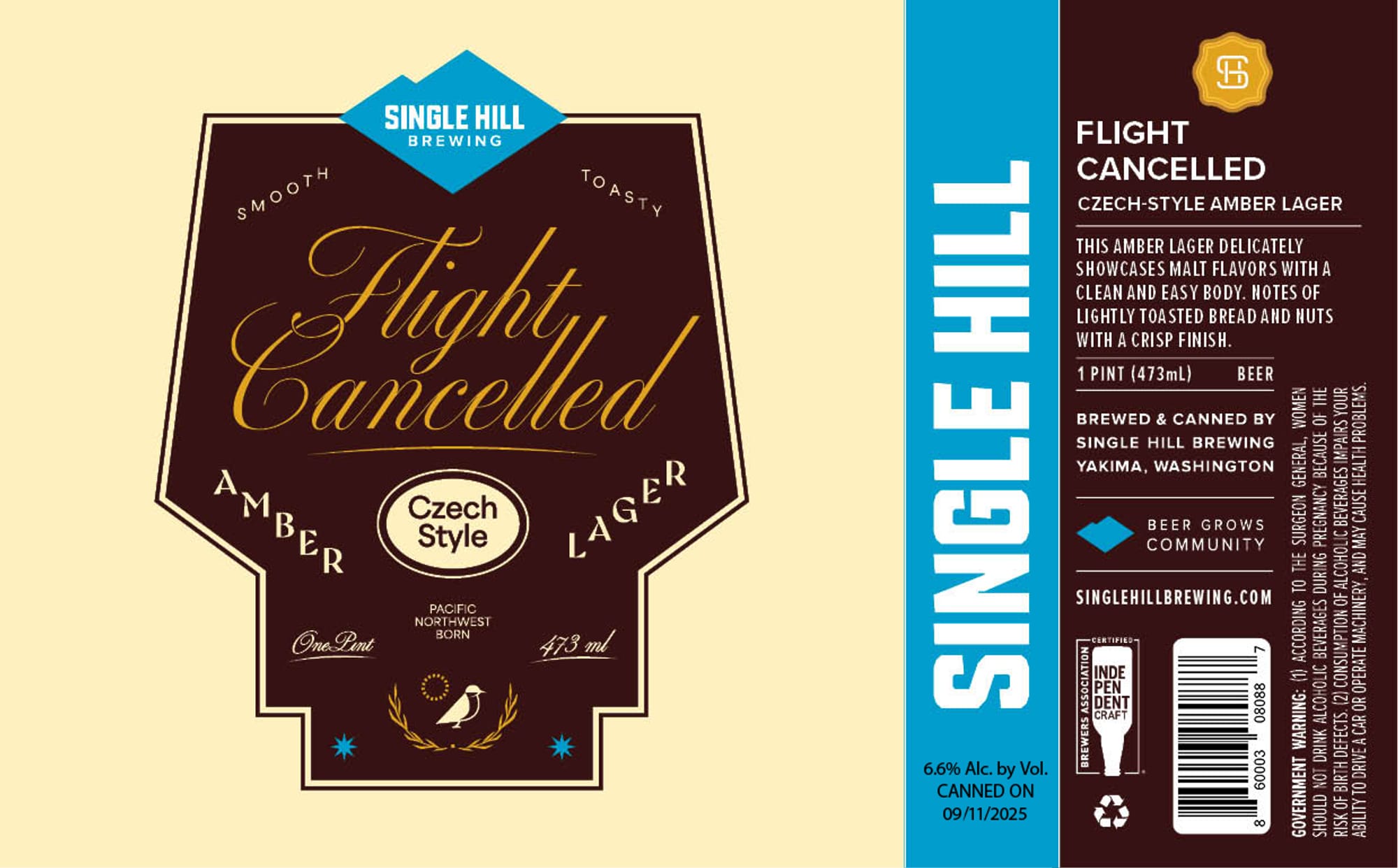 Flight Cancelled by Single Hill Brewing - beer label