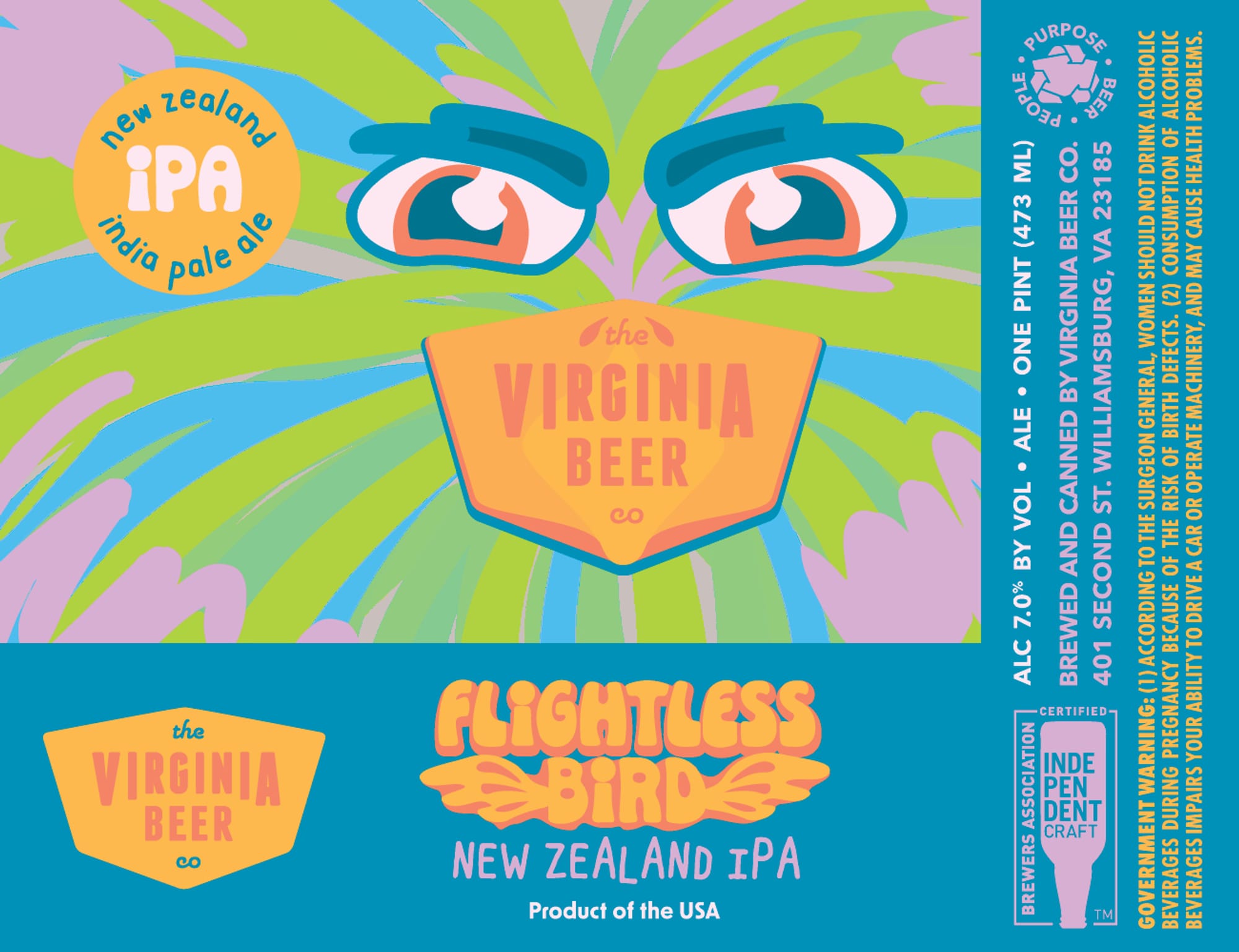 Flightless Bird New Zealand IPA by The Virginia Beer Company - beer label