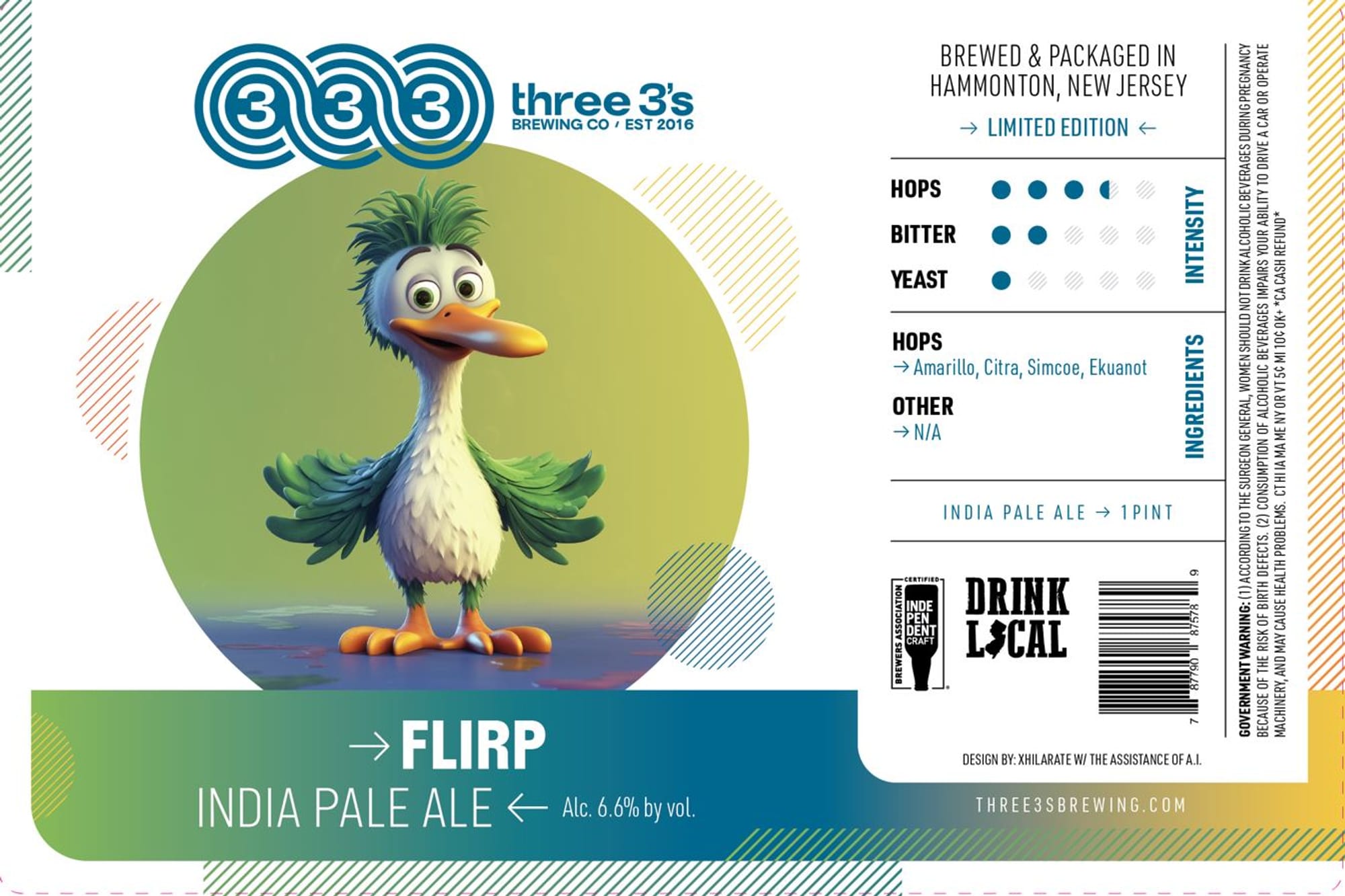FLIRP by Three 3s Brewing Co. - beer label
