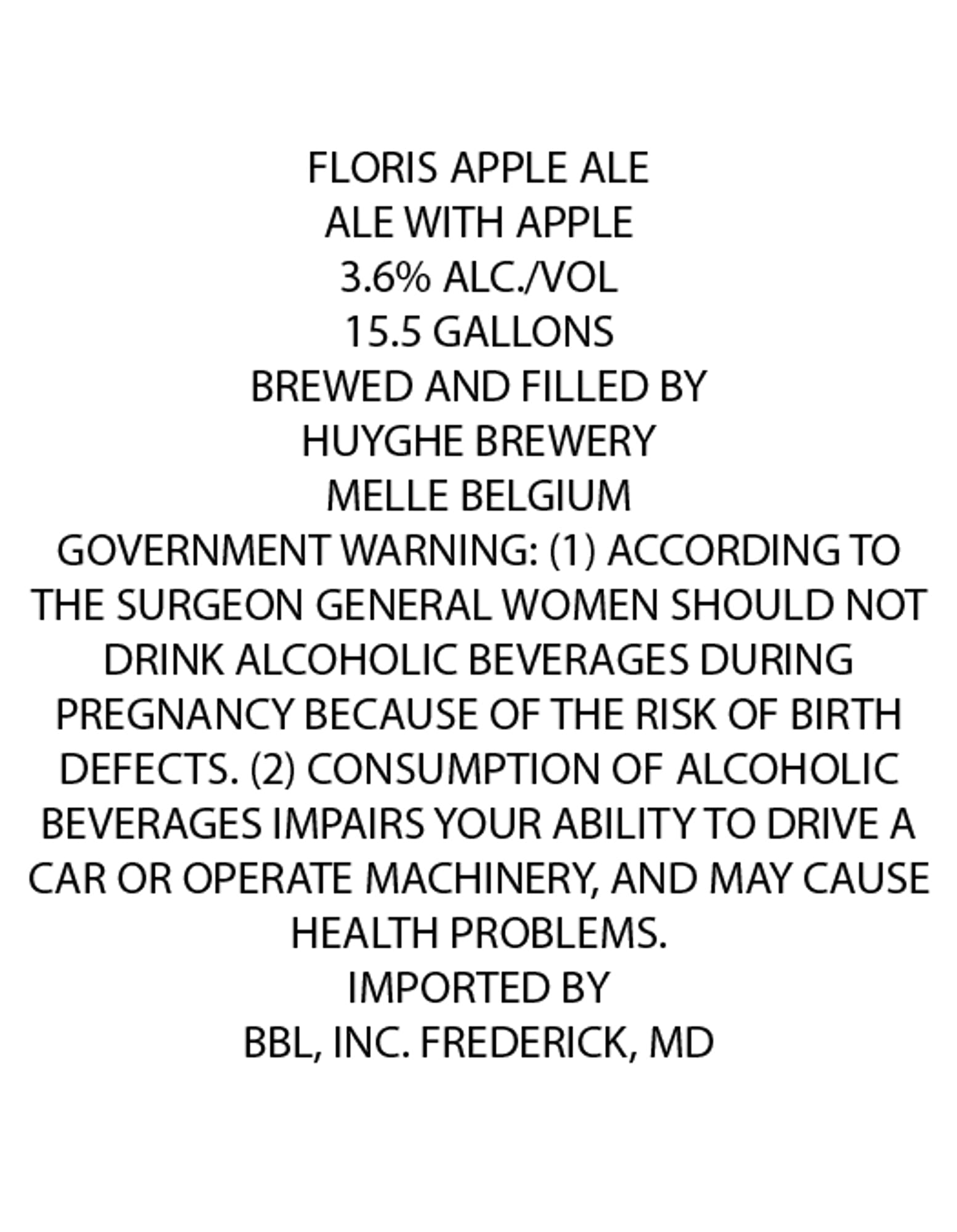Floris Apple Ale by Huyghe Brewery - beer label