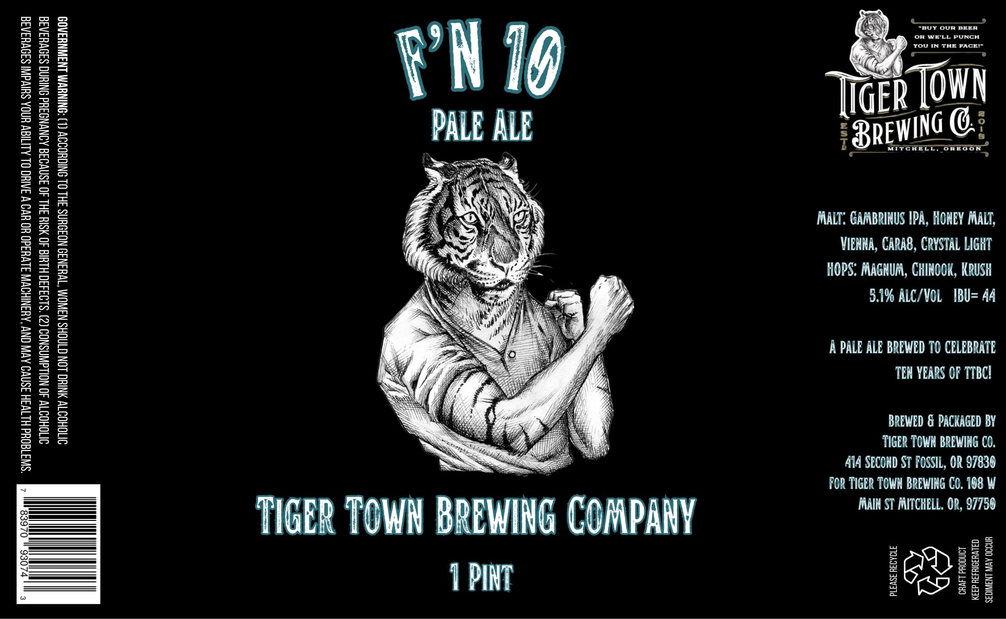 F’N 10 Pale Ale by Tiger Town Brewing Company - beer label