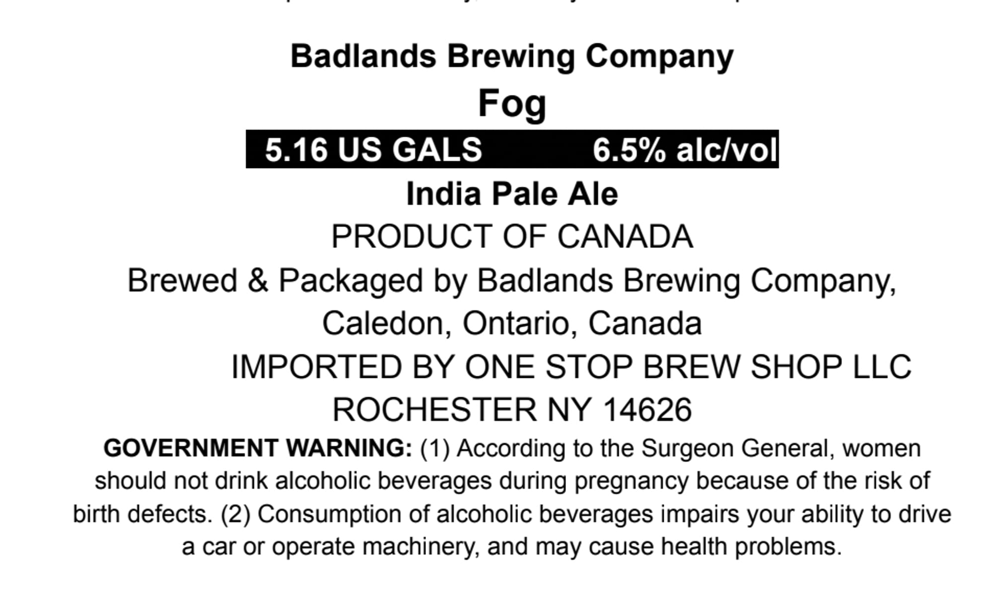 Fog by Badlands Brewing Company - beer label