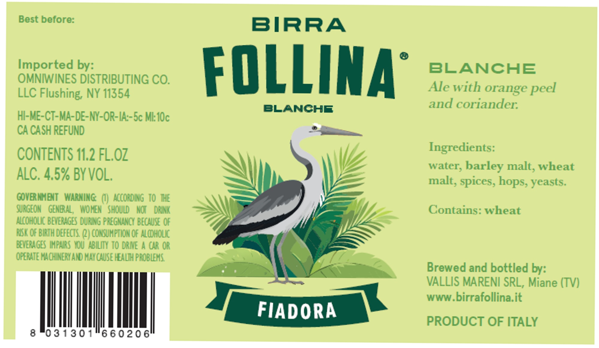 Follina Blanche by Vallis Mareni SRL - beer label