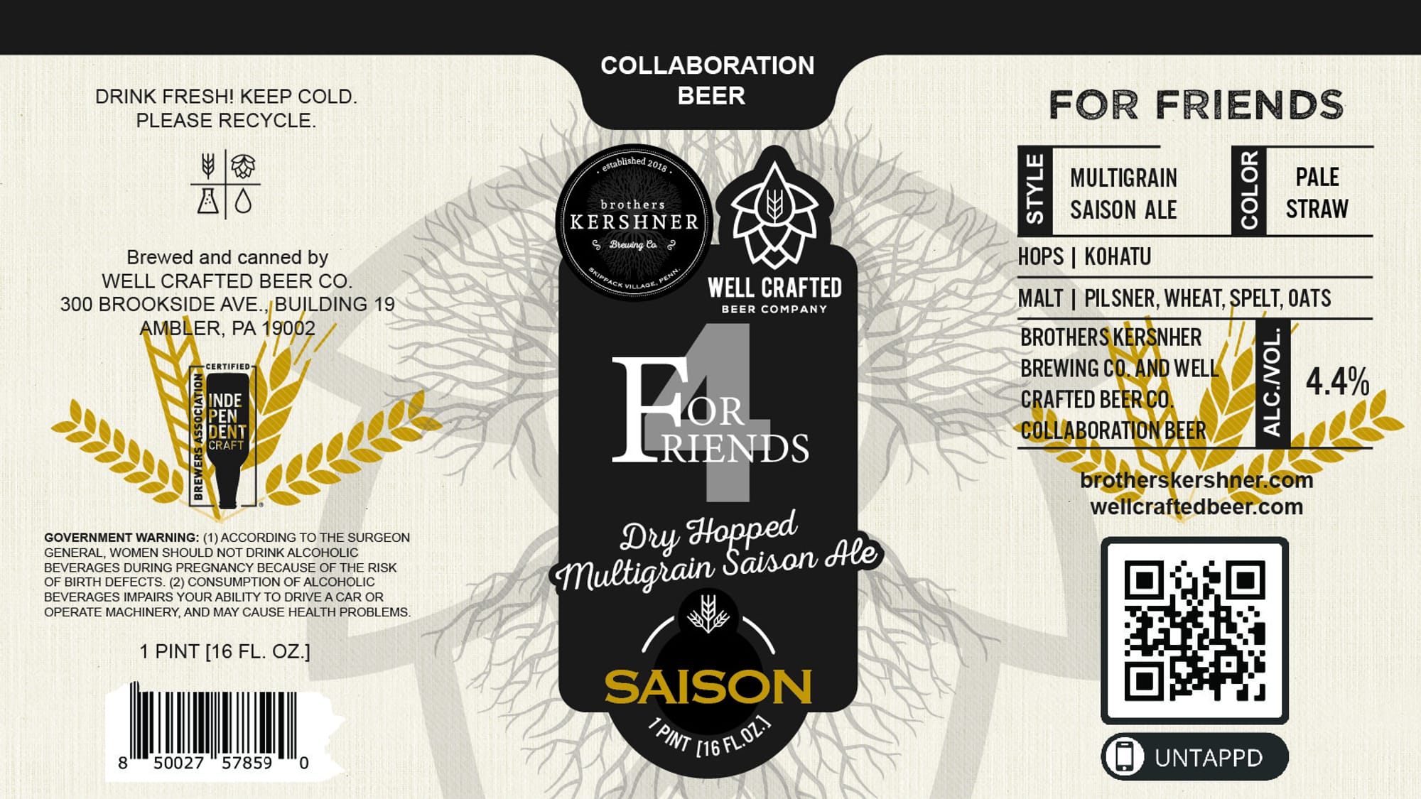 For Friends by Well Crafted Beer Company & Brothers Kershner Brewing Co. - beer label