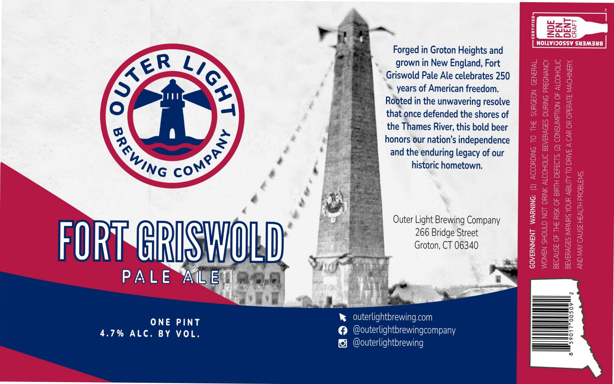 Fort Griswold Pale Ale by Outer Light Brewing Company - beer label