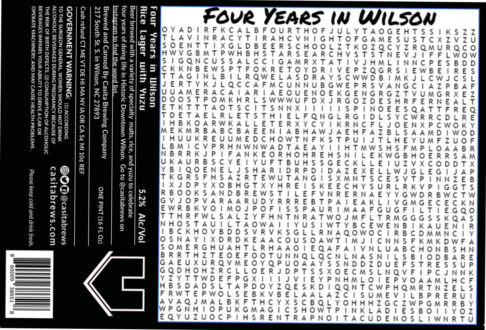 Four Years in Wilson by Casita Brewing Company - beer label