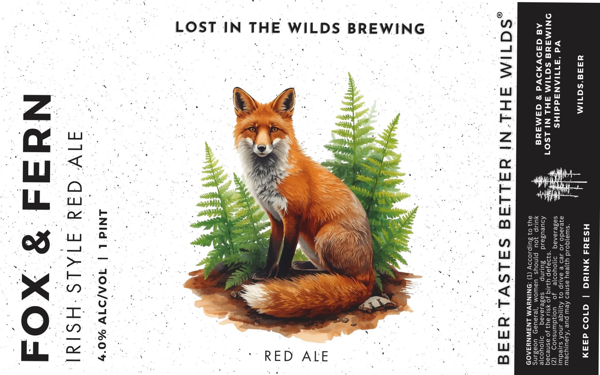 Fox & Fern Red Ale by Lost in the Wilds Brewing - beer label