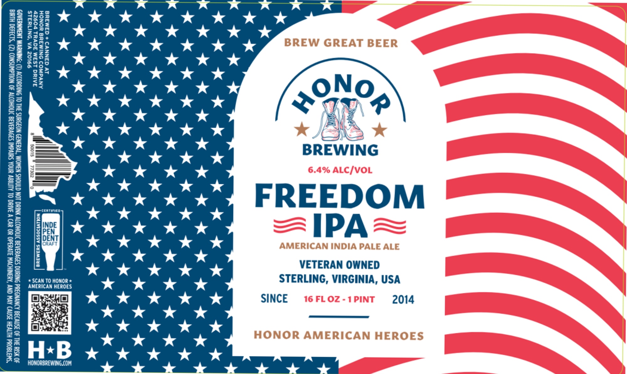 Freedom IPA by Honor Brewing - beer label