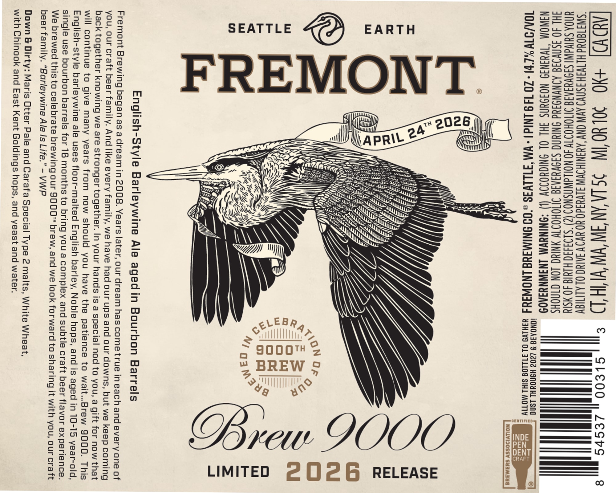 Bourbon Barrel Aged Barleywine 2026 Release by Fremont Brewing Co. - beer label