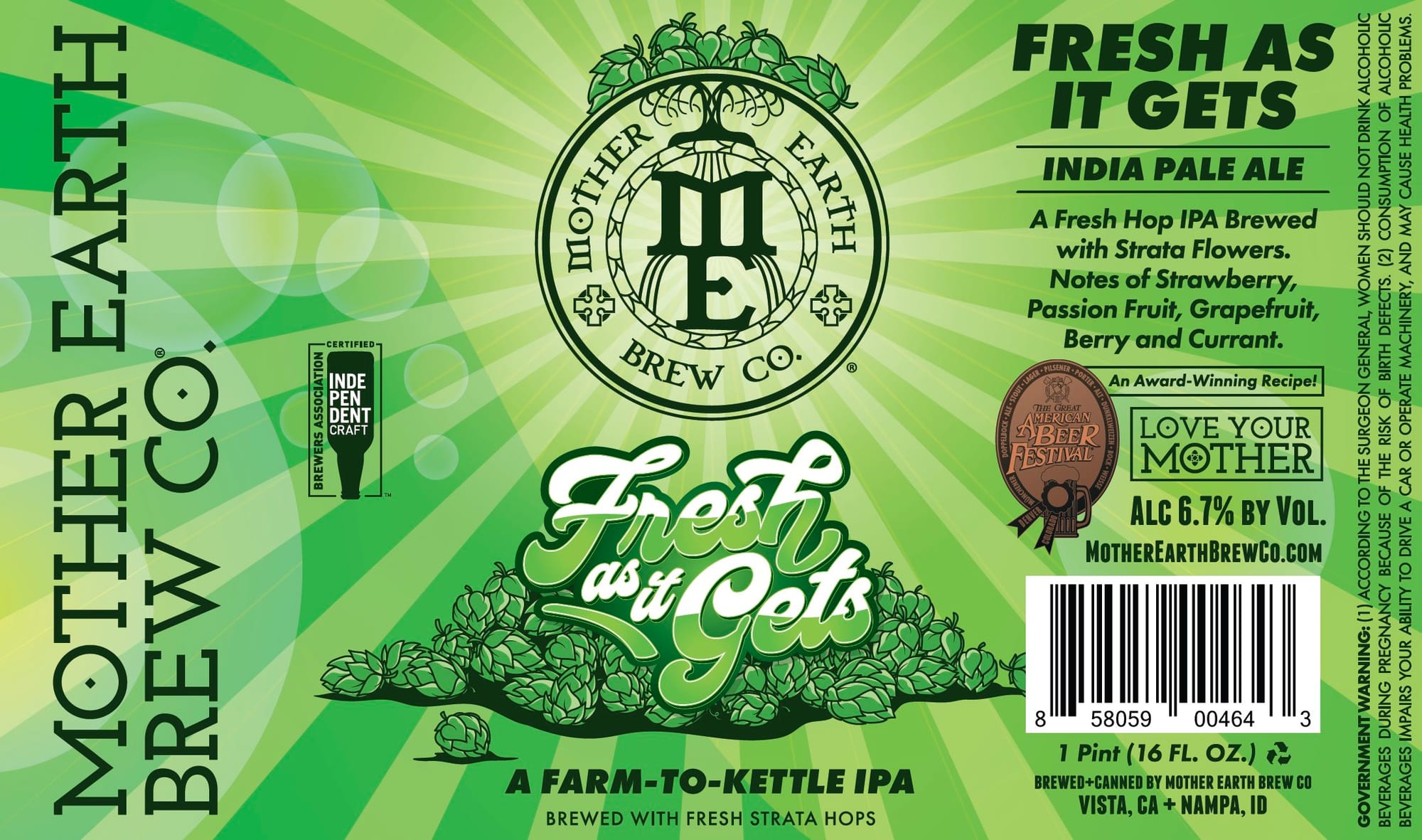 Fresh As It Gets by Mother Earth Brew Co. - beer label