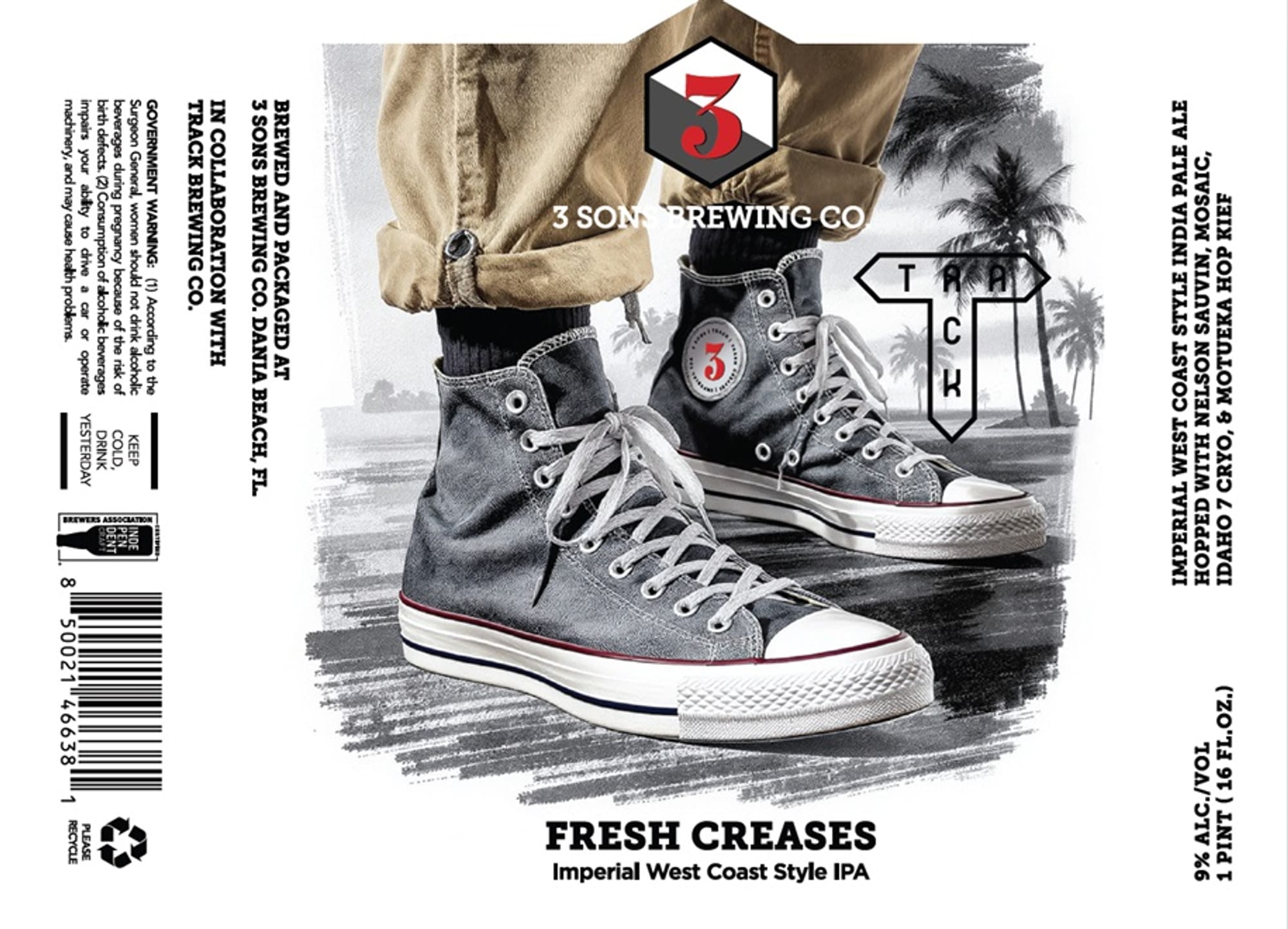 Fresh Creases by 3 Sons Brewing Co. - beer label