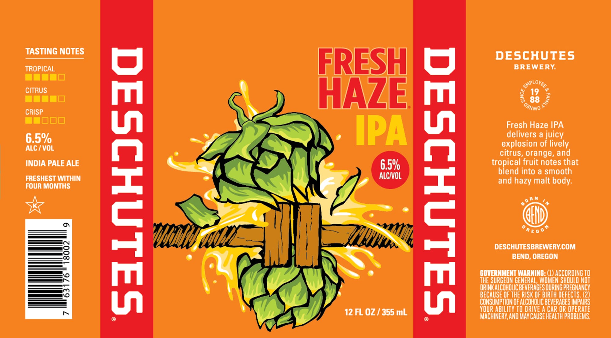 Fresh Haze IPA by Deschutes Brewery - beer label
