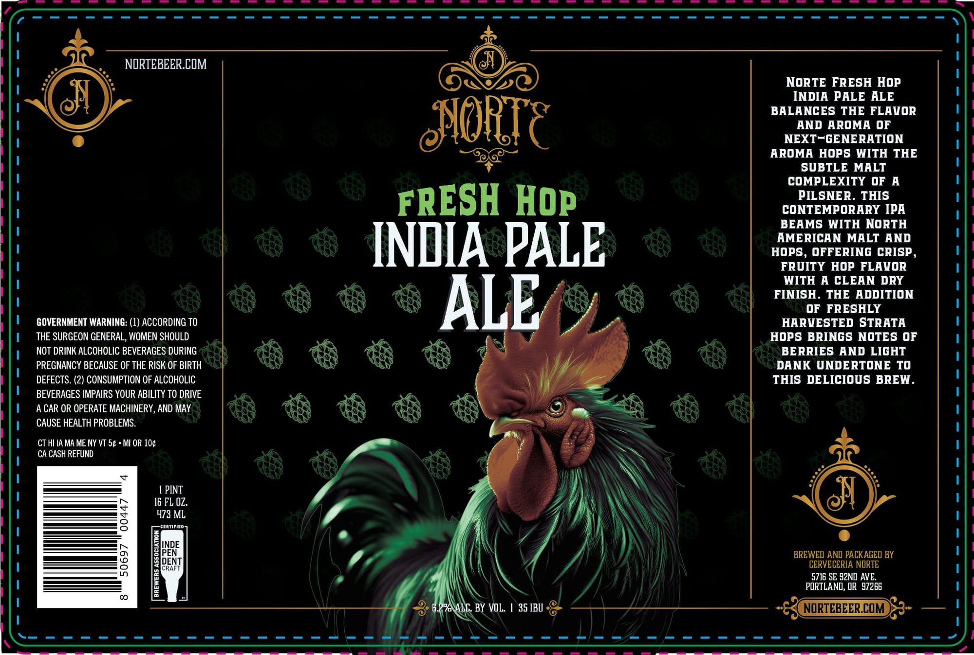 Fresh Hop India Pale Ale by Norte - beer label