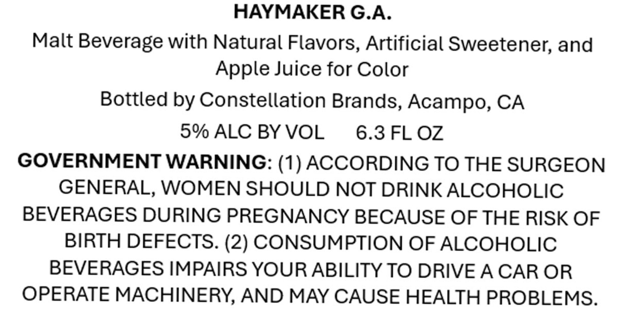 G.A. by Haymaker - beer label