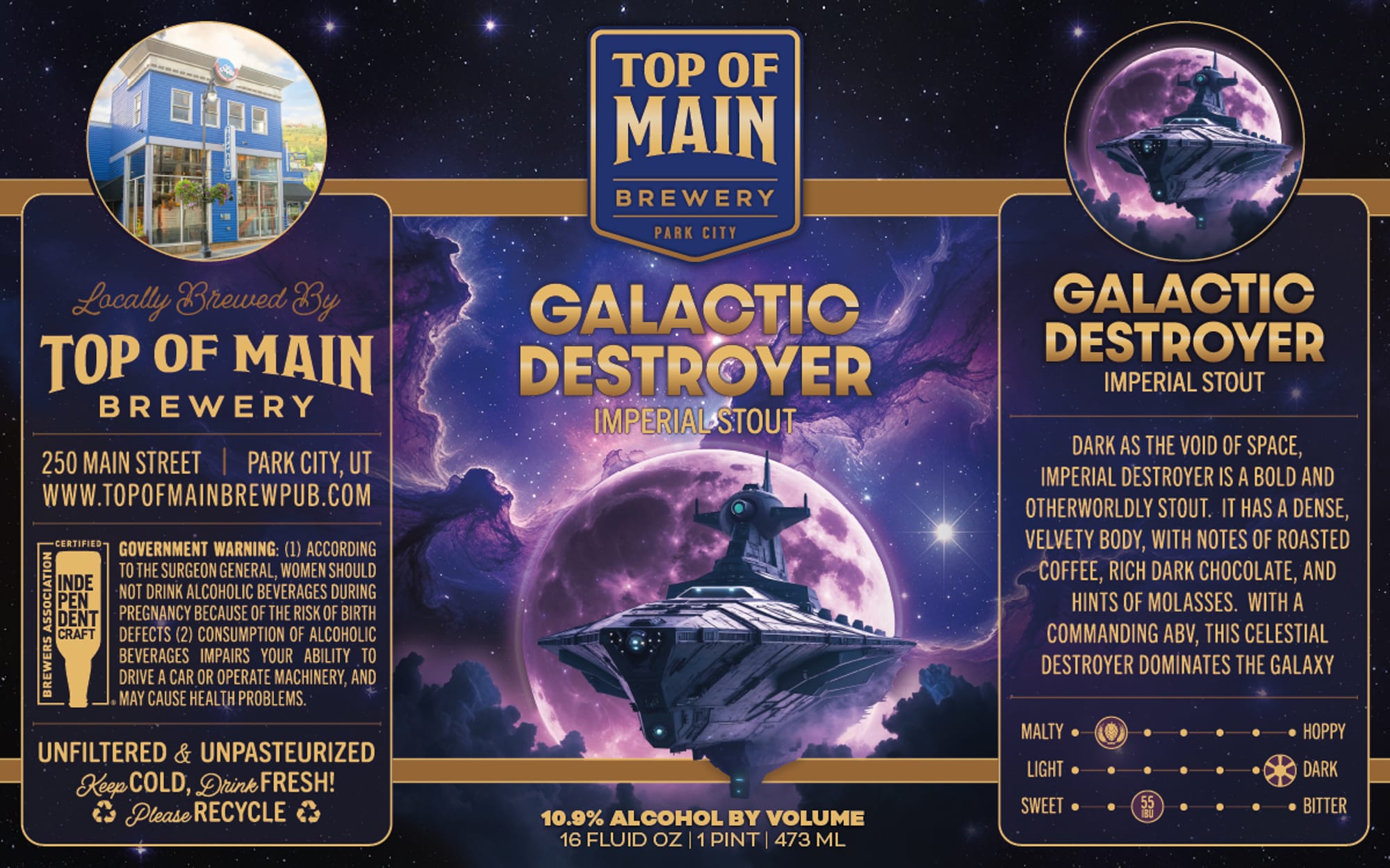 Galactic Destroyer Imperial Stout by Top of Main Brewery - beer label