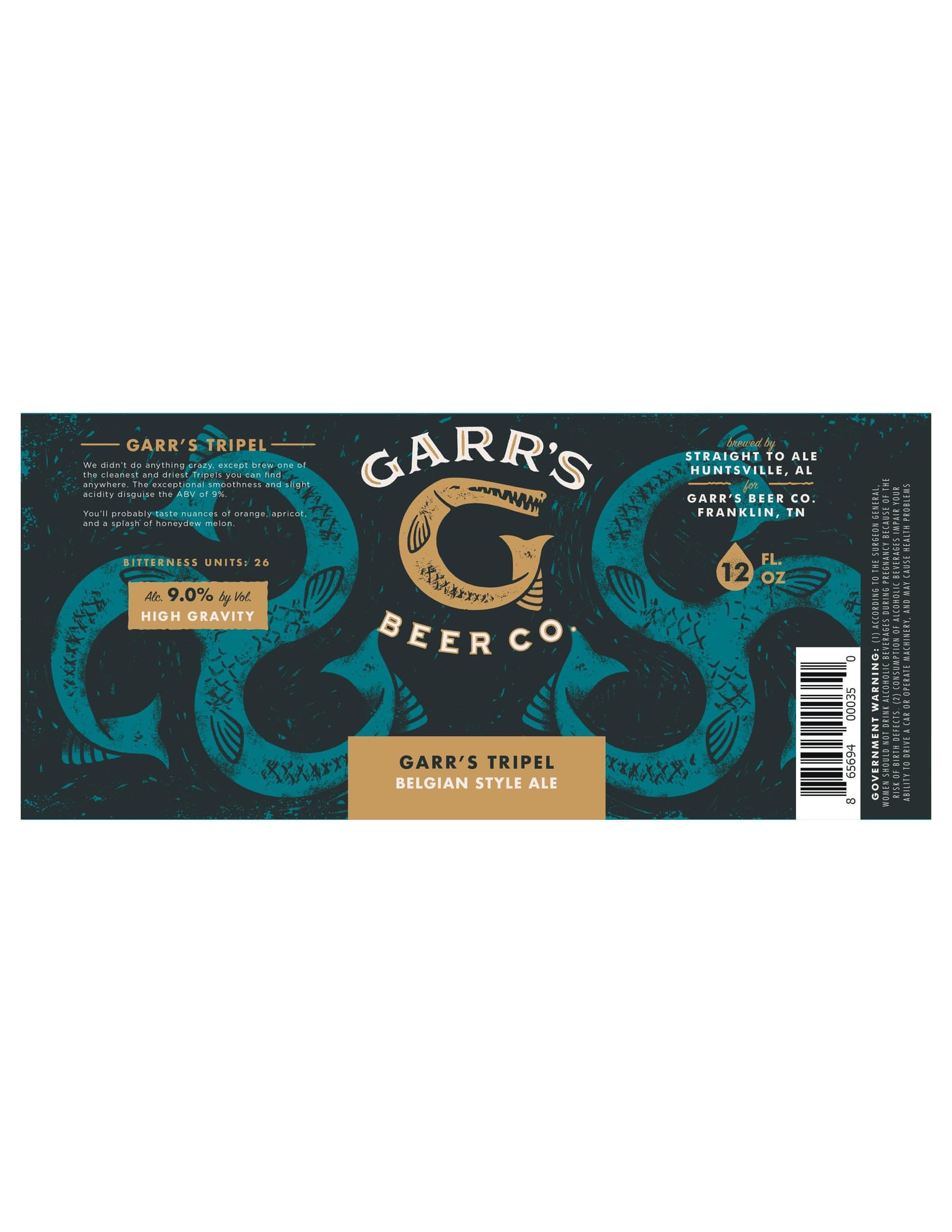Garr’s Tripel by Garr’s Beer Co. - beer label