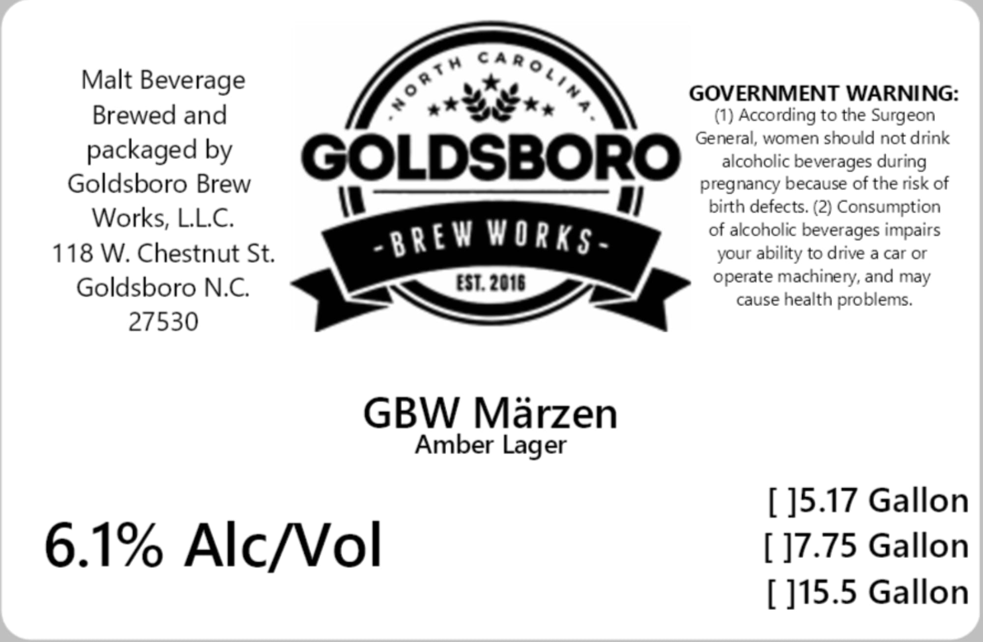 GBW Märzen by Goldsboro Brew Works - beer label