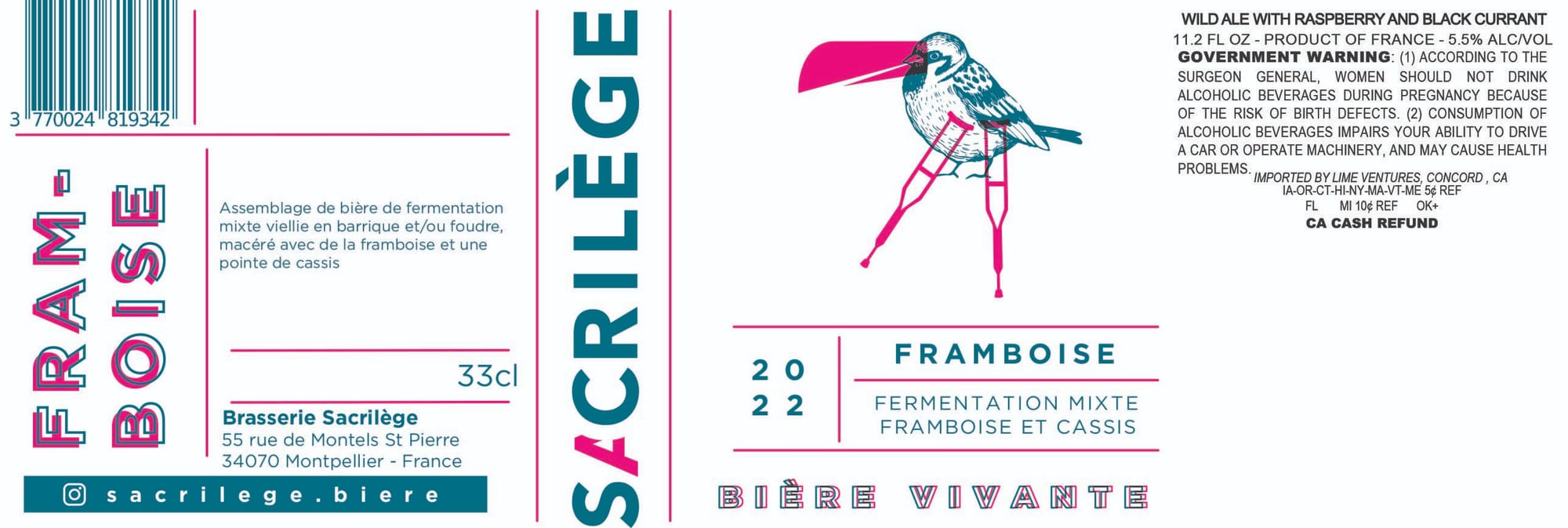 Framboise 2022 by Brasserie Sacrilège - beer label