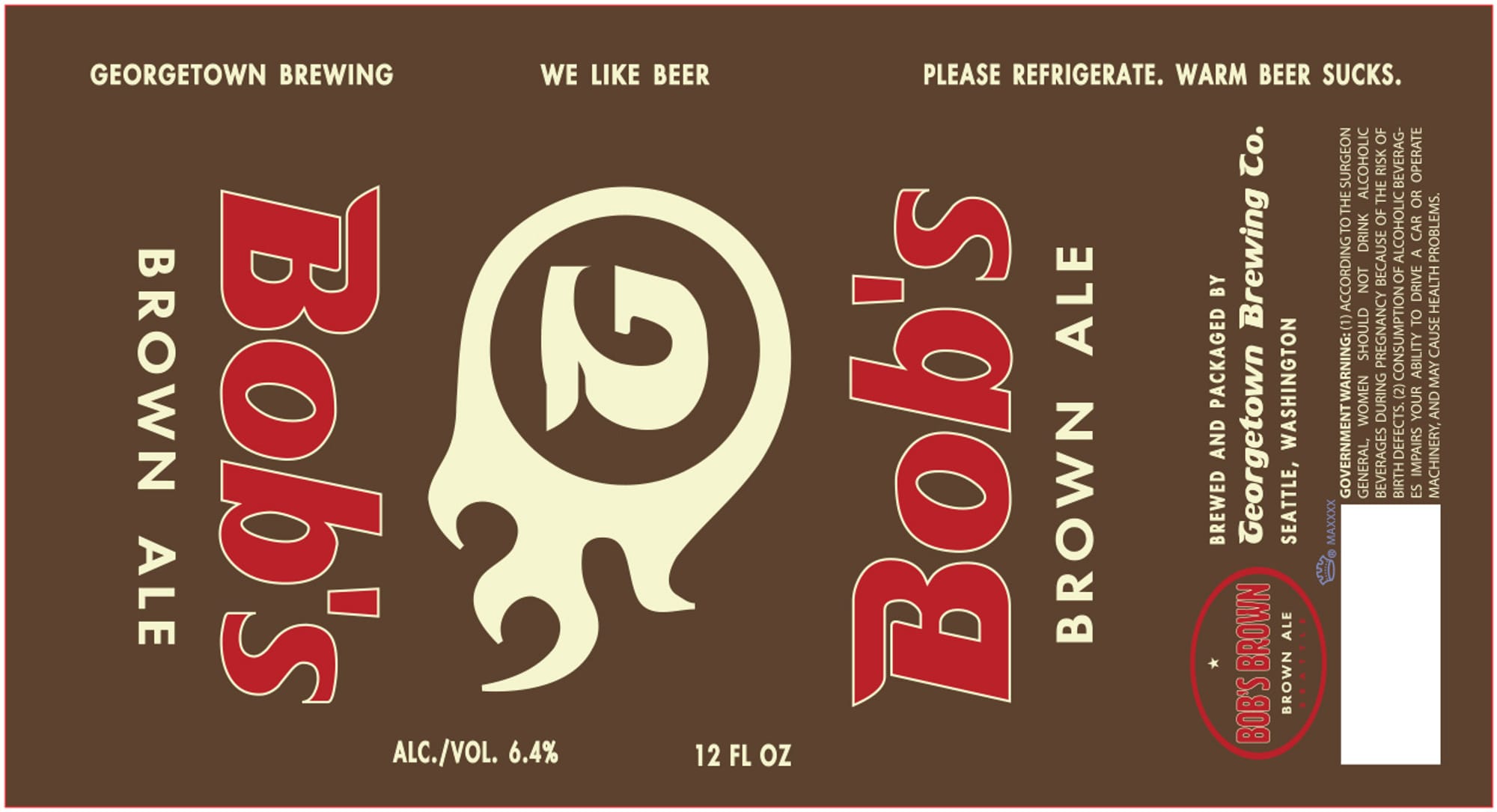 Bob's Brown Ale by Georgetown Brewing - beer label