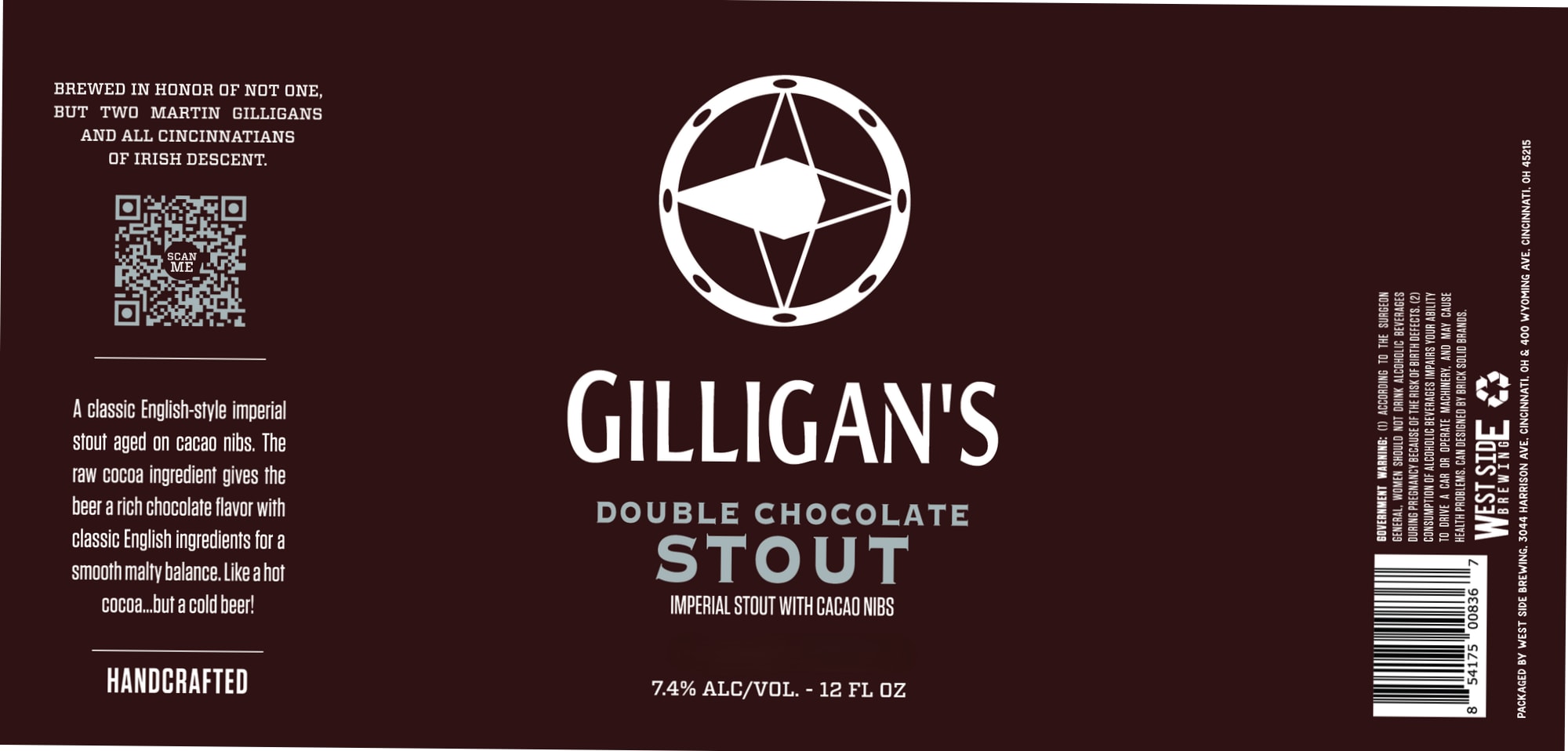 Gilligan’s Double Chocolate Stout by West Side Brewing - beer label