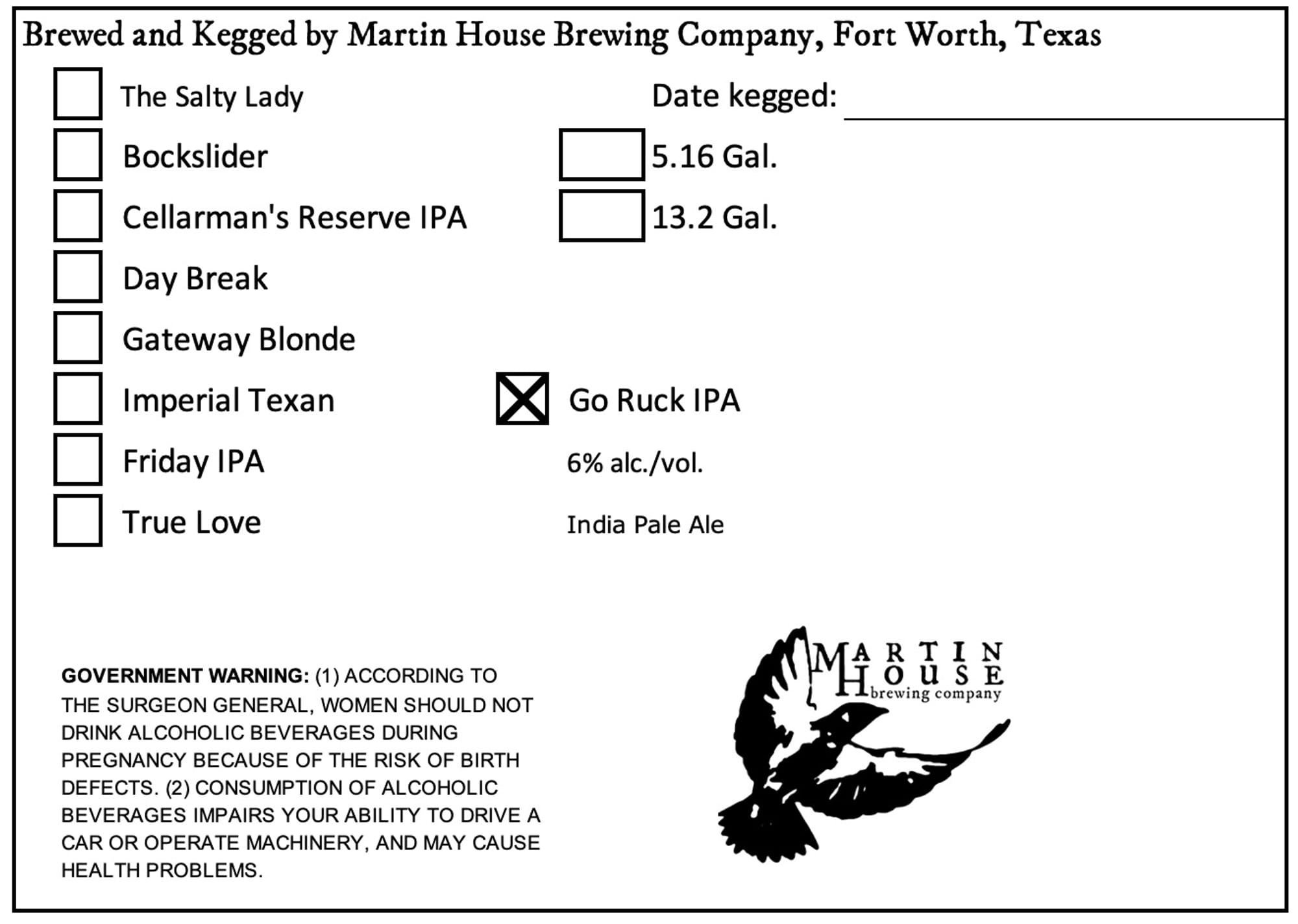 Go Ruck IPA by Martin House Brewing Company - beer label