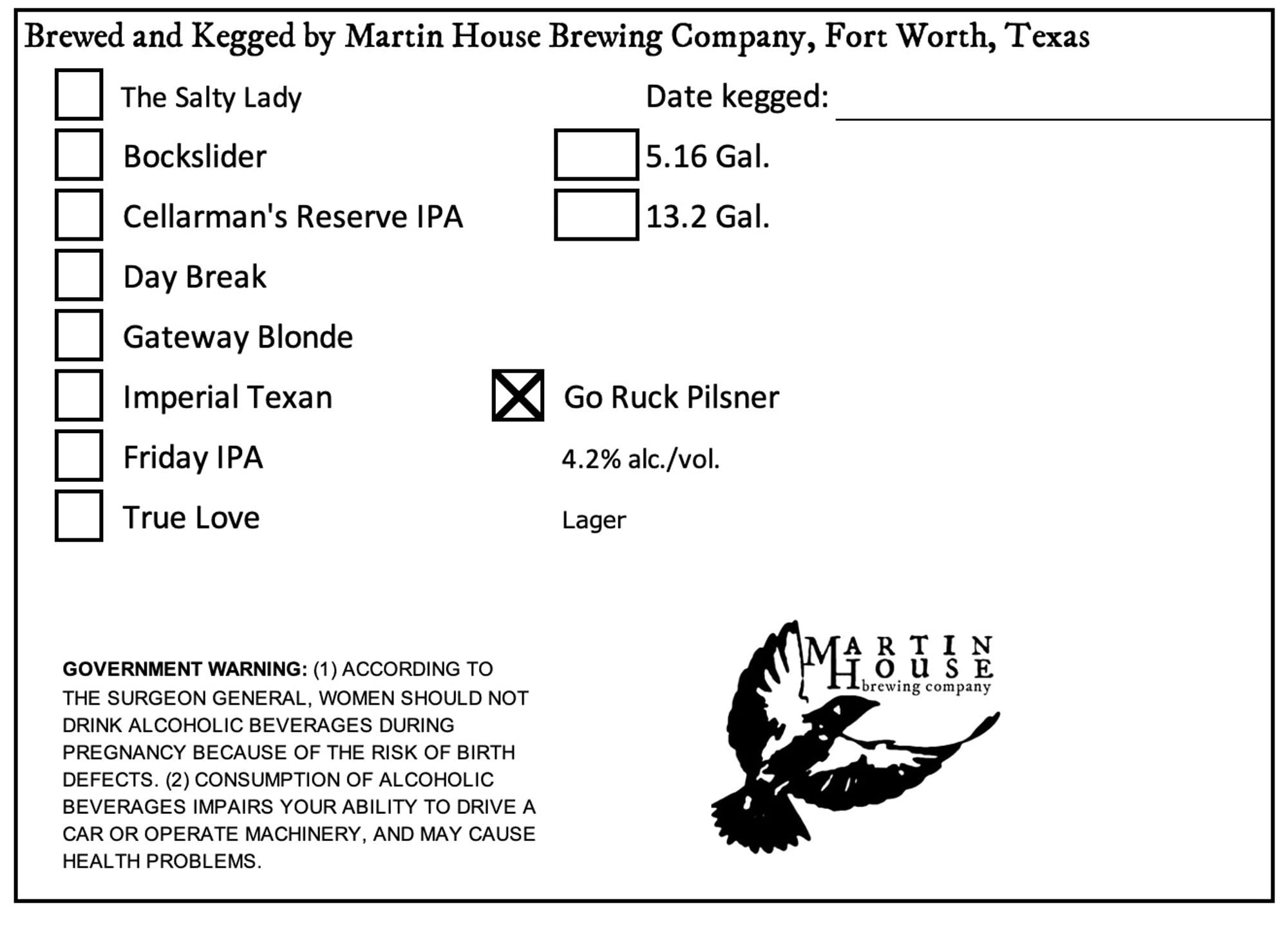 Go Ruck Pilsner by Martin House Brewing Company - beer label