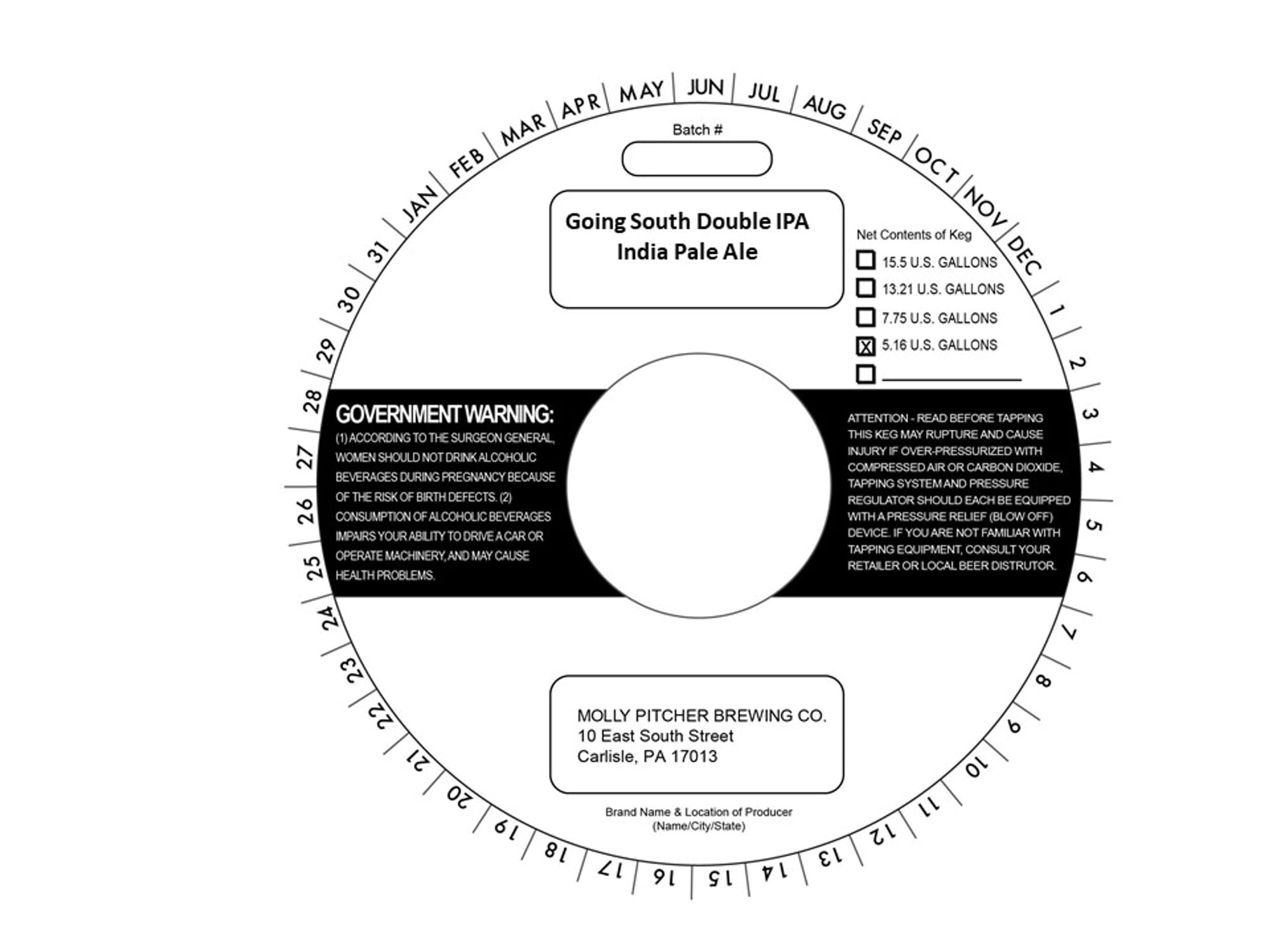 Going South Double IPA by Molly Pitcher Brewing Co. - beer label