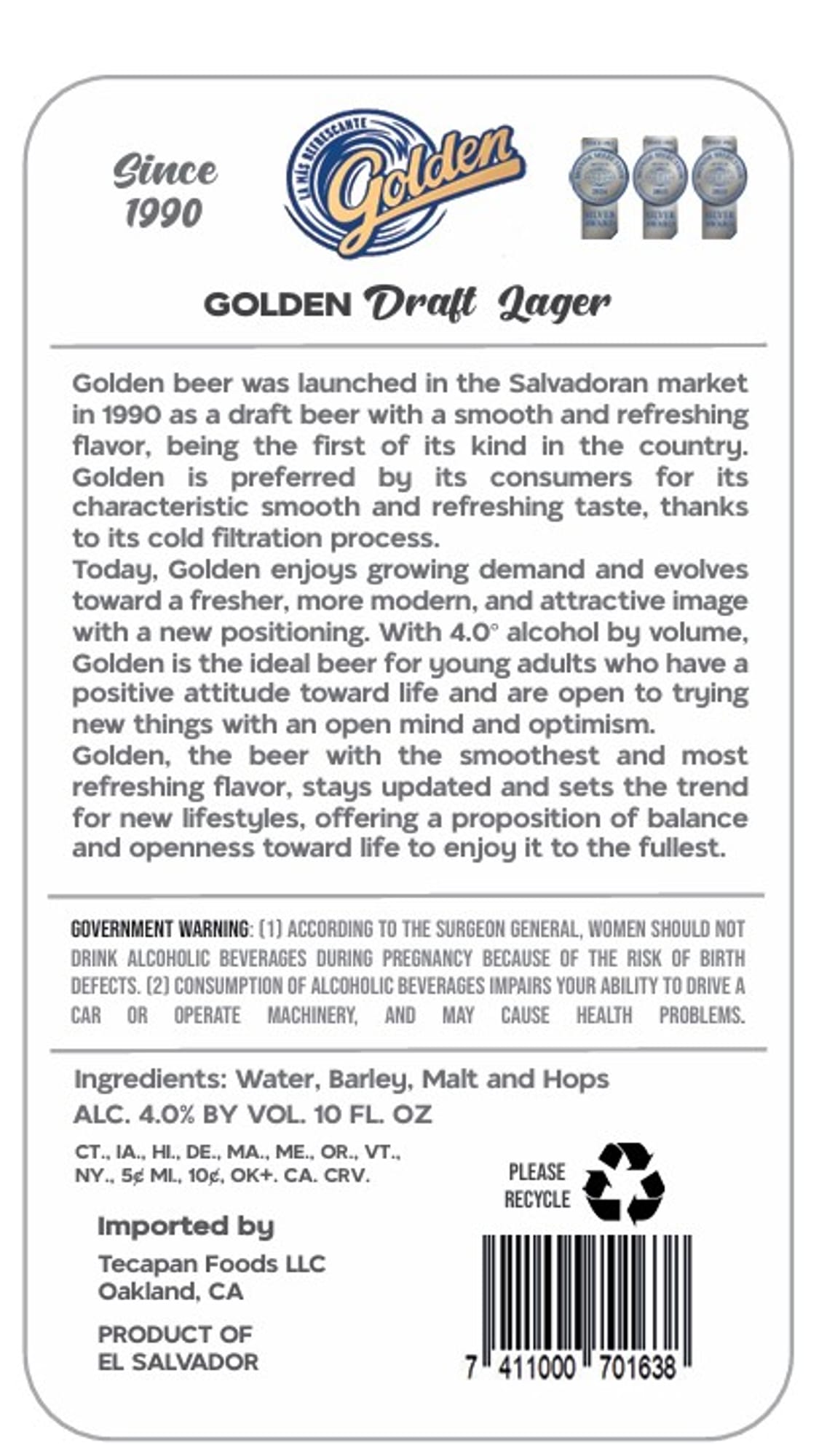 Golden Draft Lager by Tecapan Foods LLC - beer label