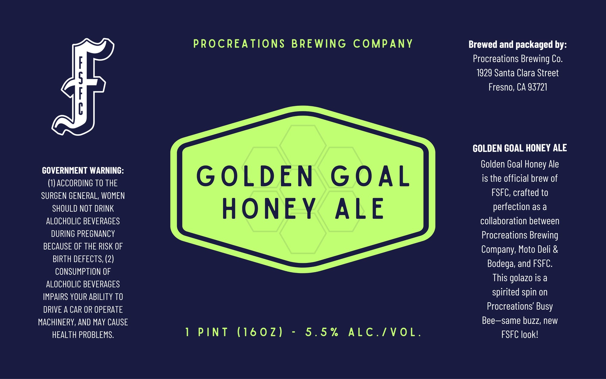 Golden Goal Honey Ale by Procreations Brewing Company - beer label