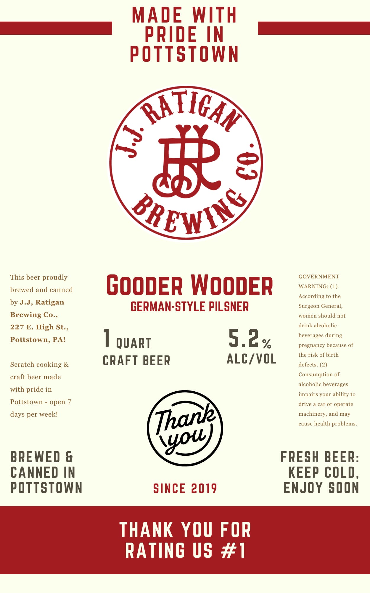 Gooder Wooder by J.J. Ratigan Brewing Co. - beer label