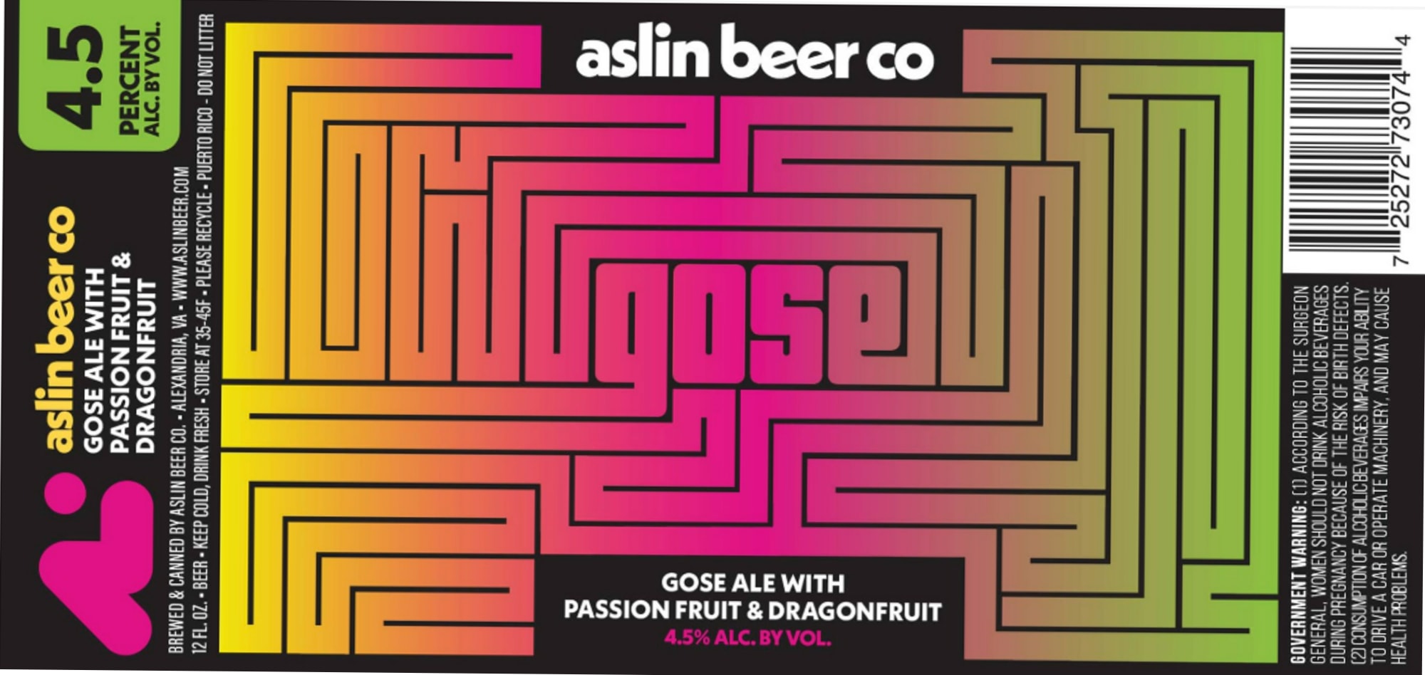 Gose Ale with Passion Fruit & Dragonfruit by Aslin Beer Co. - beer label