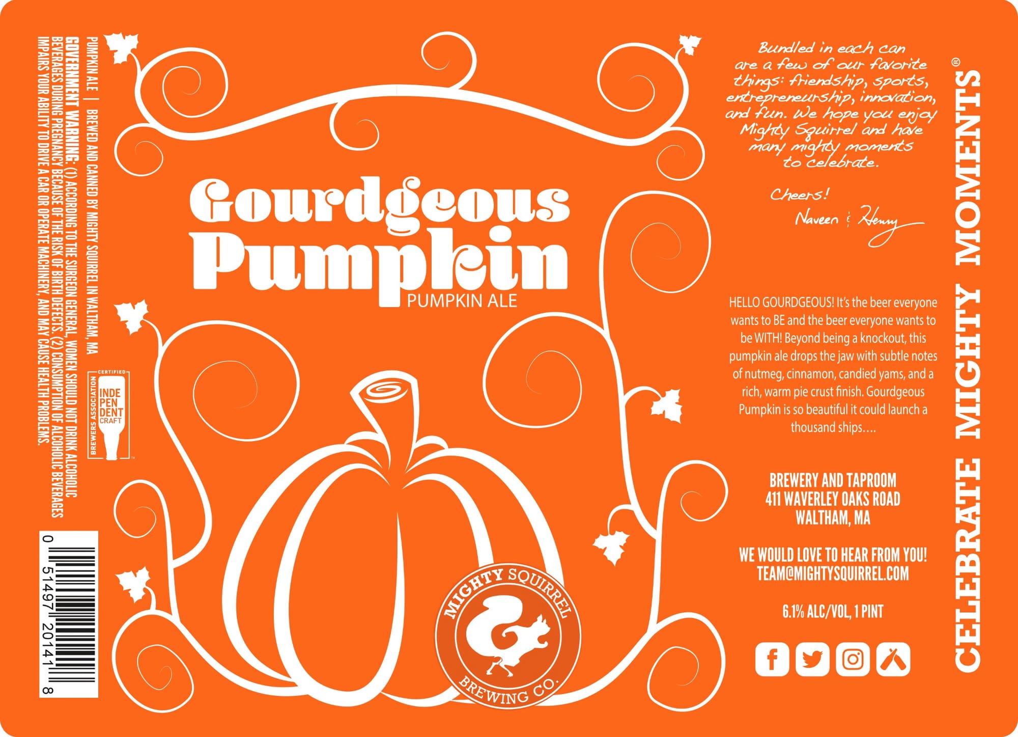 Gourdgeous Pumpkin Ale by Mighty Squirrel Brewing Co. - beer label