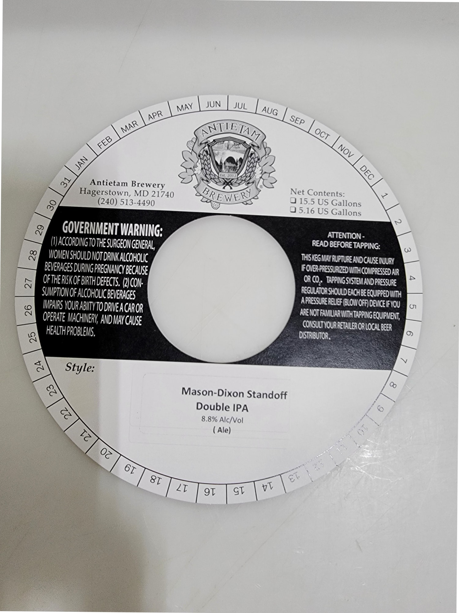 Government Warning by Antietam Brewery - beer label