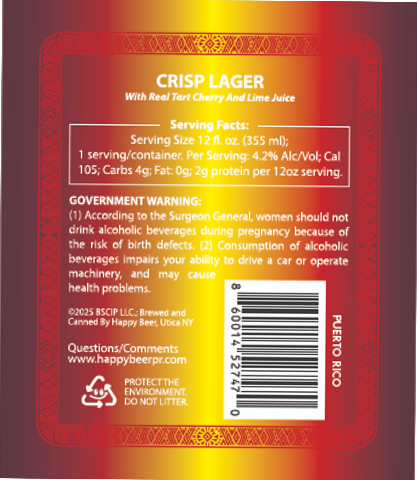 Government Warning Crisp Lager by Happy Beer - beer label