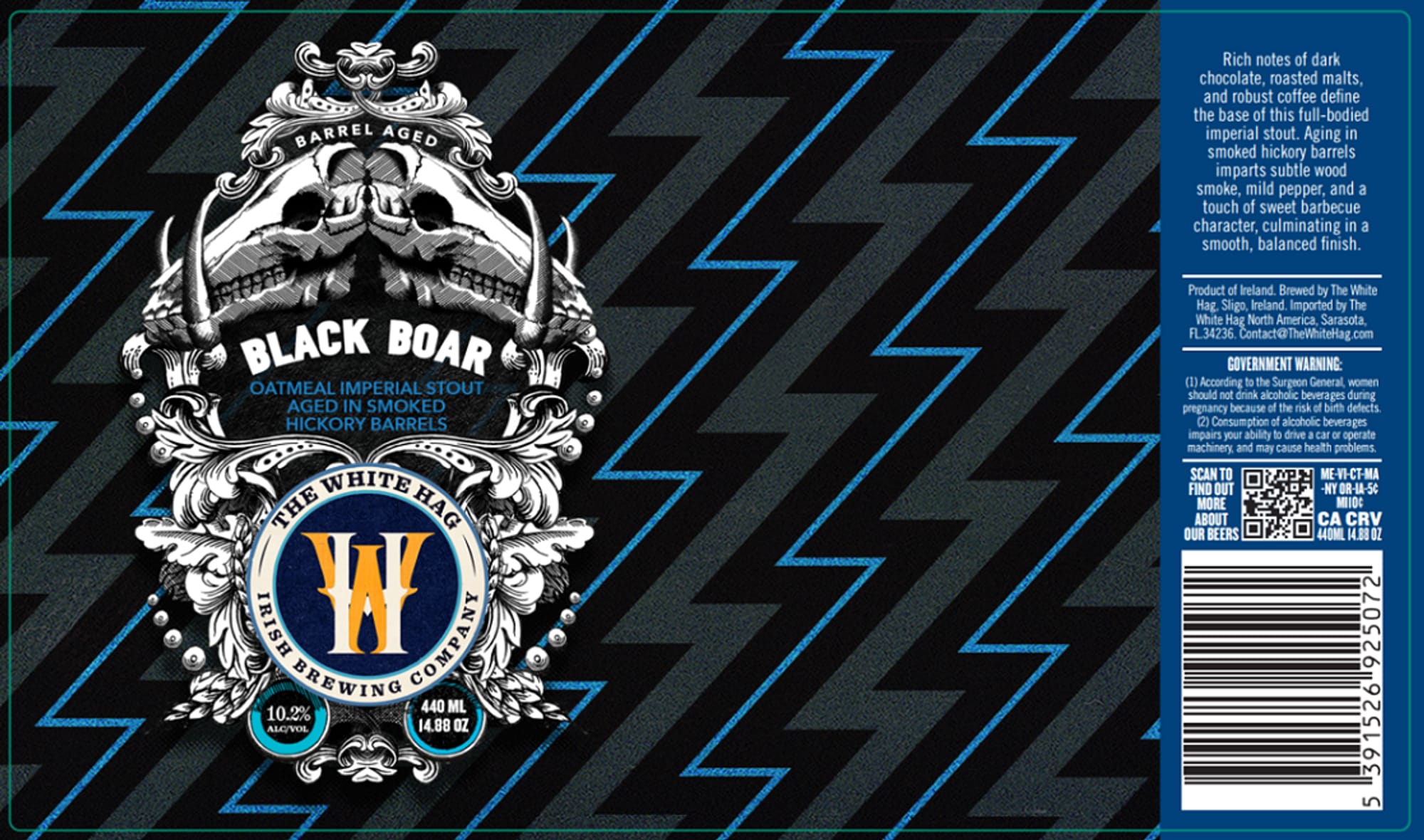 Government Warning Oatmeal Imperial Stout by The White Hag Irish Brewing Company - beer label