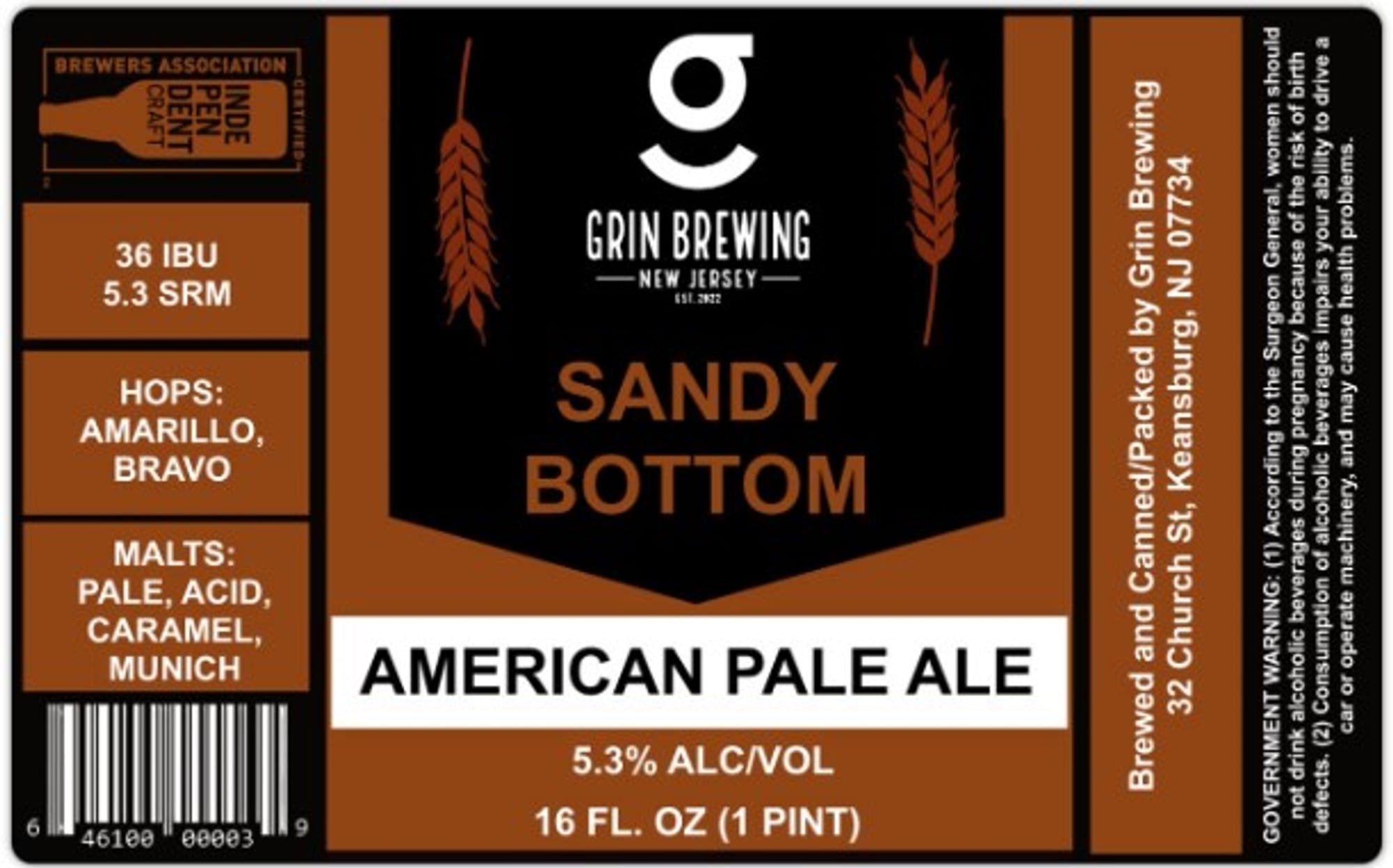 Sandy Bottom by Grin Brewing - beer label