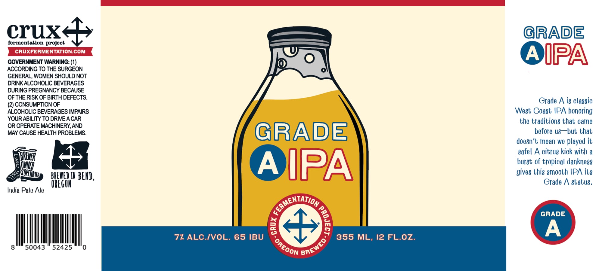 Grade A IPA by Crux Fermentation Project - beer label