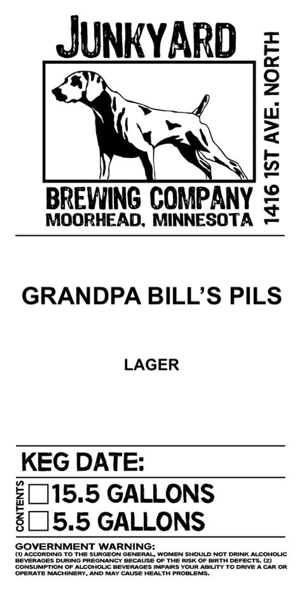 Grandpa Bill's Pils by Junkyard Brewing Company - beer label