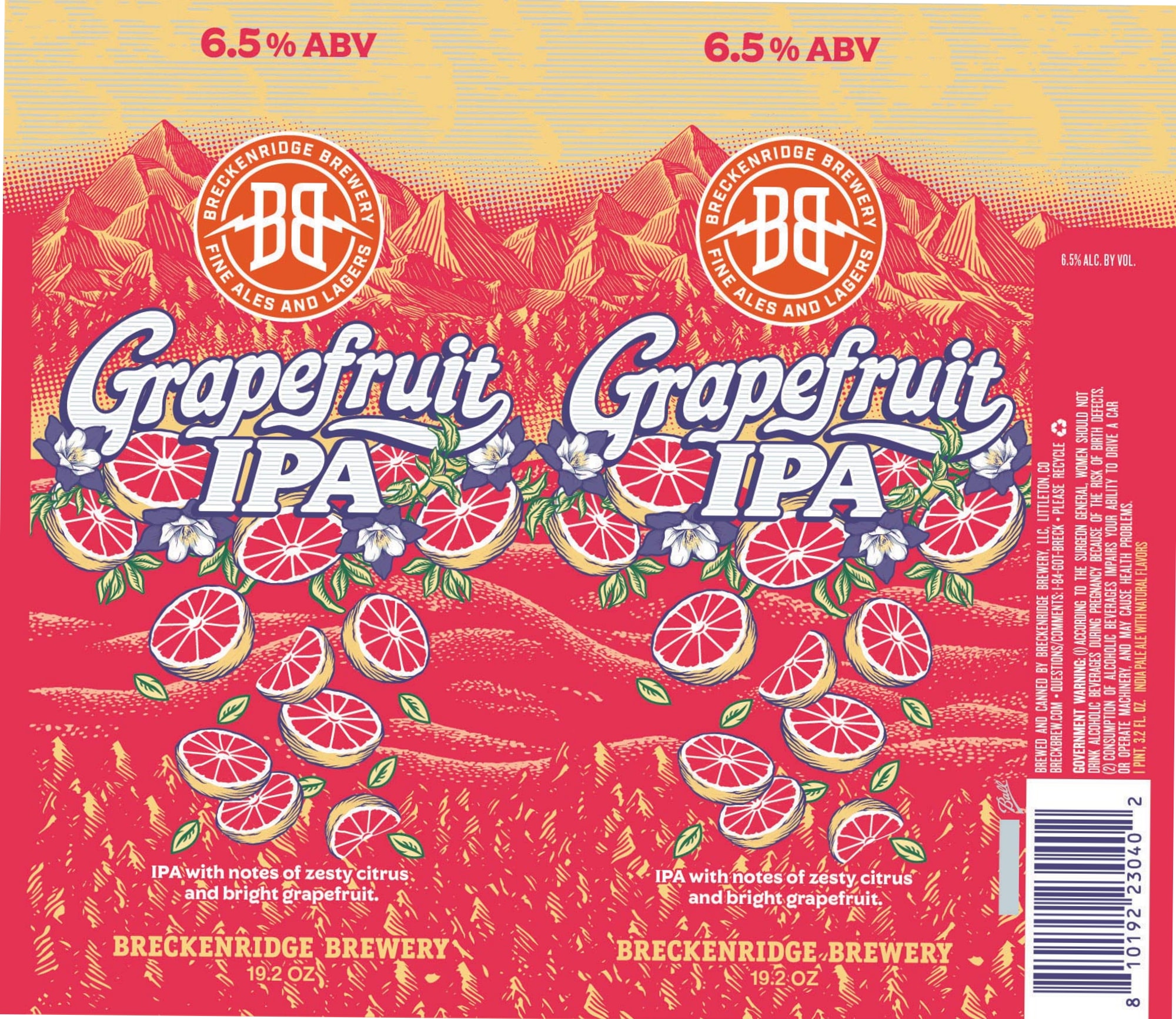 Grapefruit IPA by Breckenridge Brewery - beer label