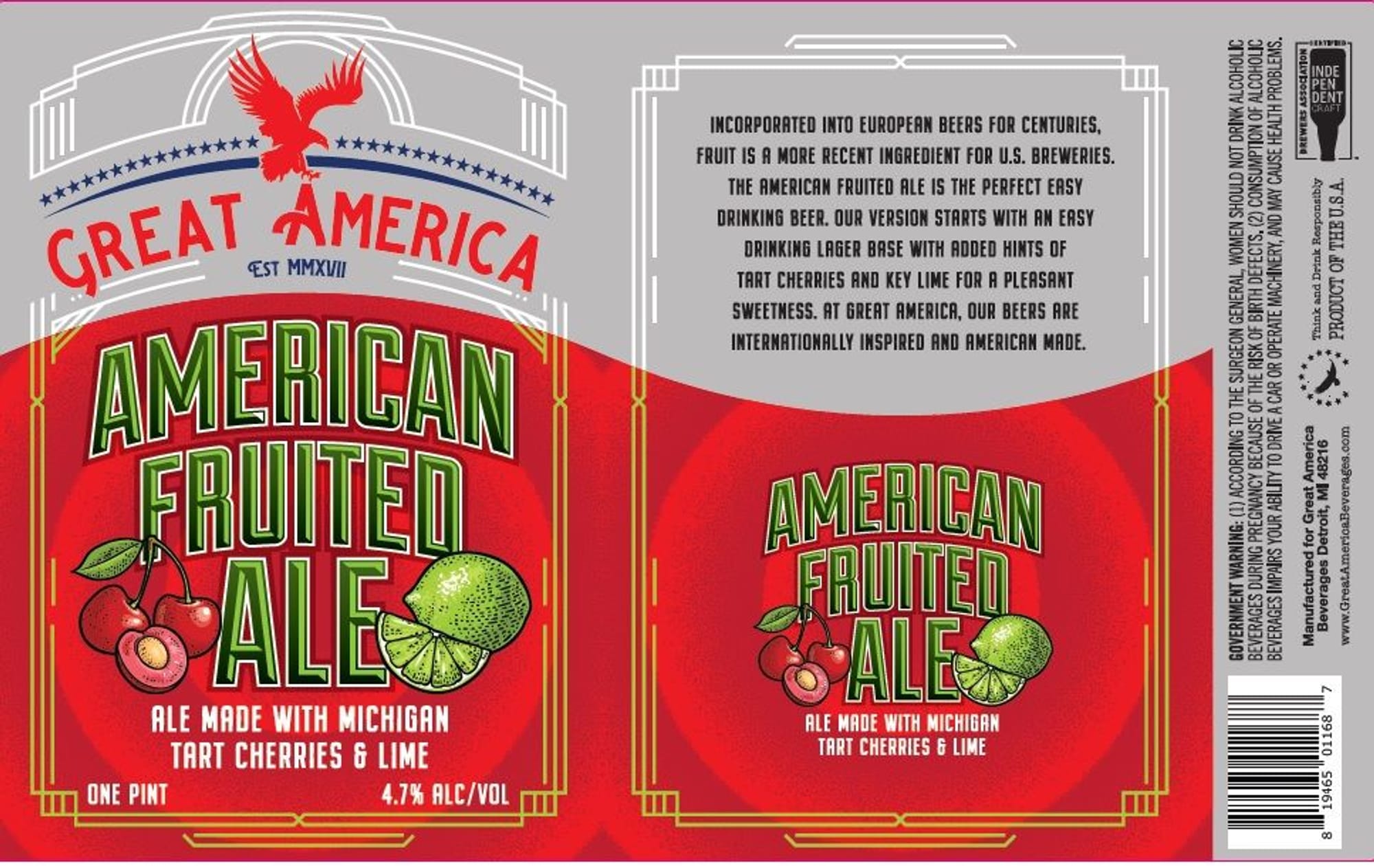 American Fruited Ale by Great America Beverages - beer label