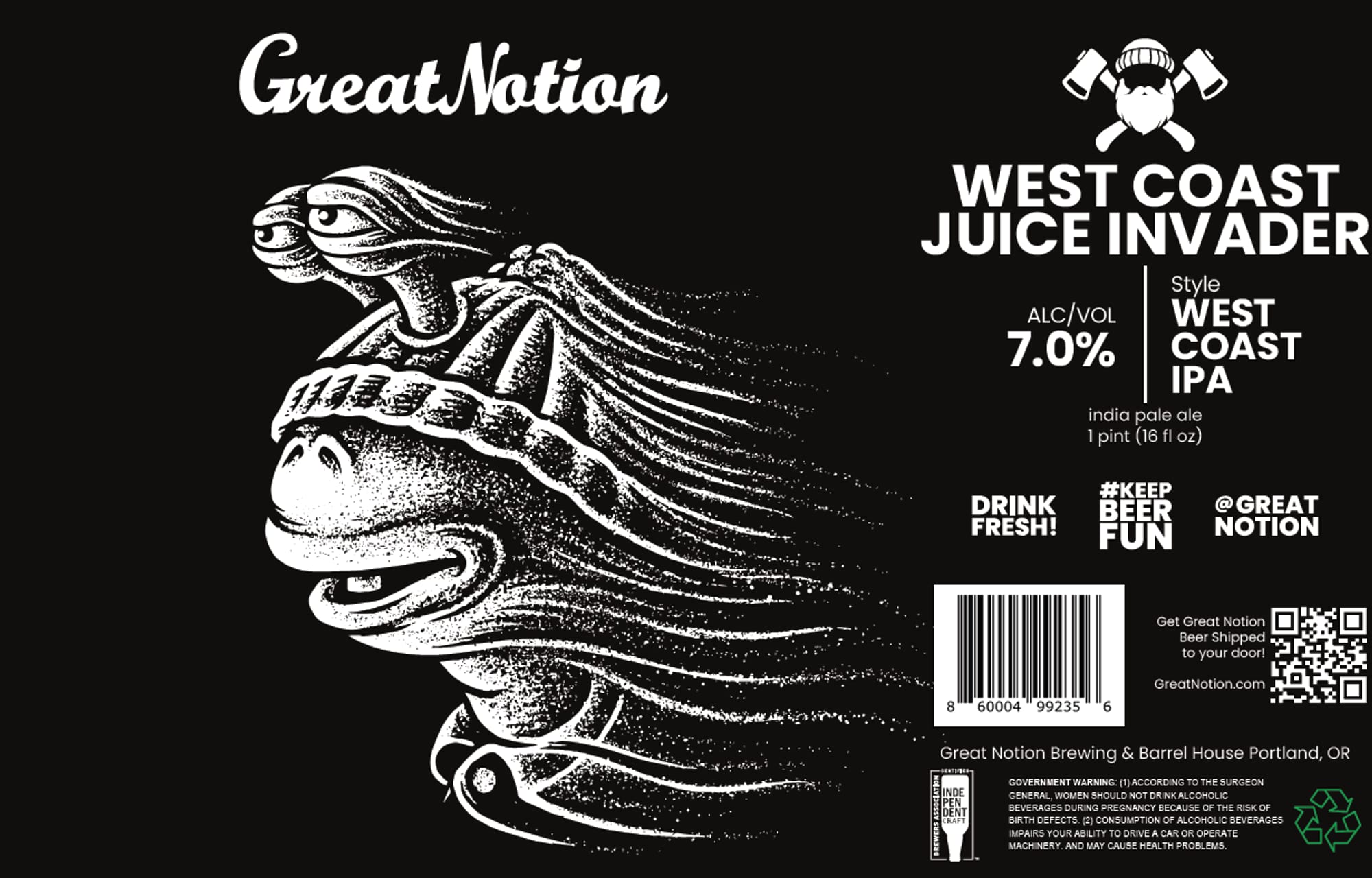 West Coast Juice Invader by Great Notion Brewing - beer label