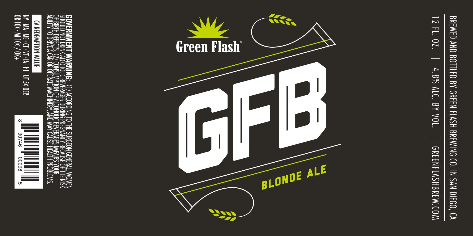 GFB Blonde Ale by Green Flash Brewing Co. - beer label