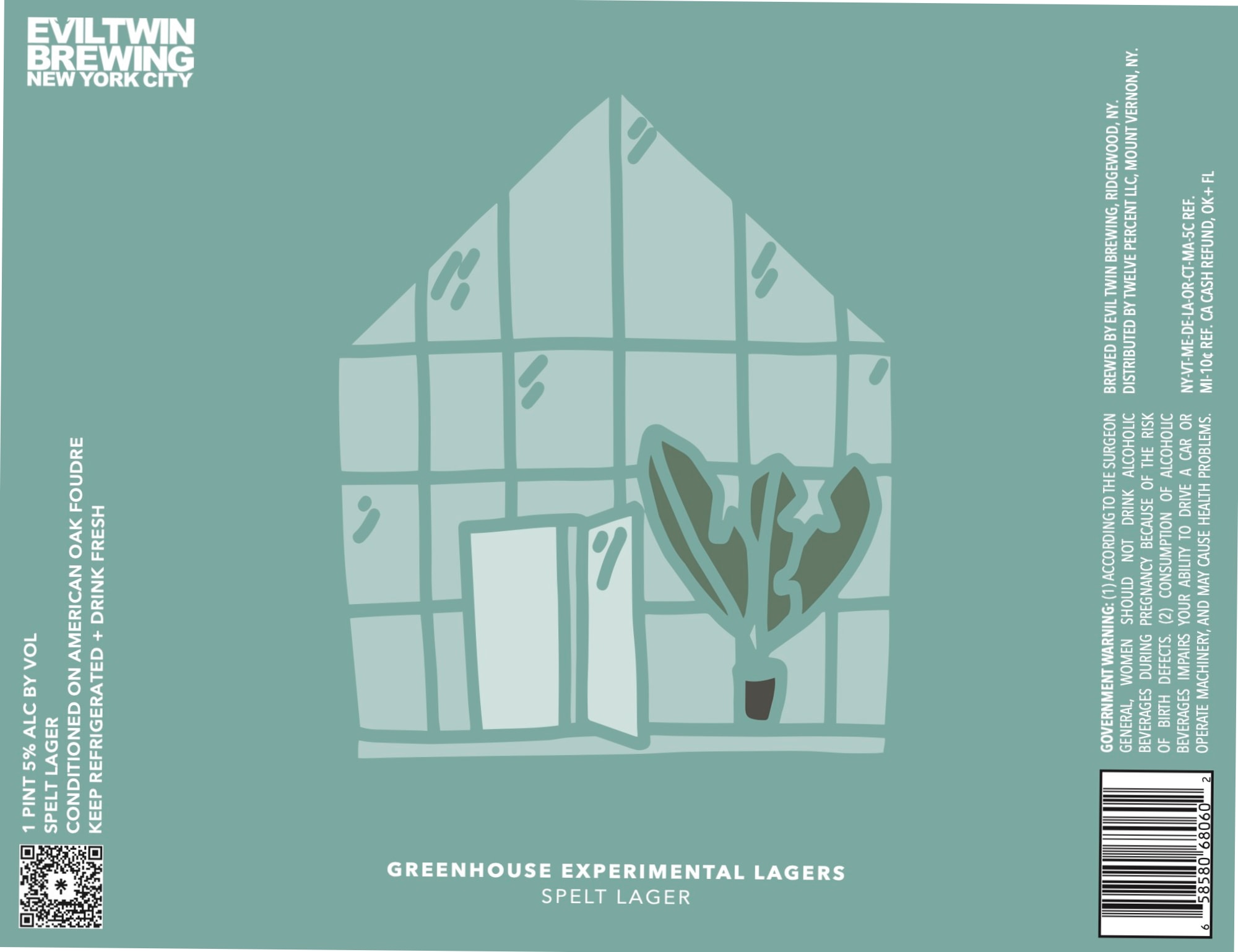 Greenhouse Spelt Lager by Evil Twin Brewing - beer label