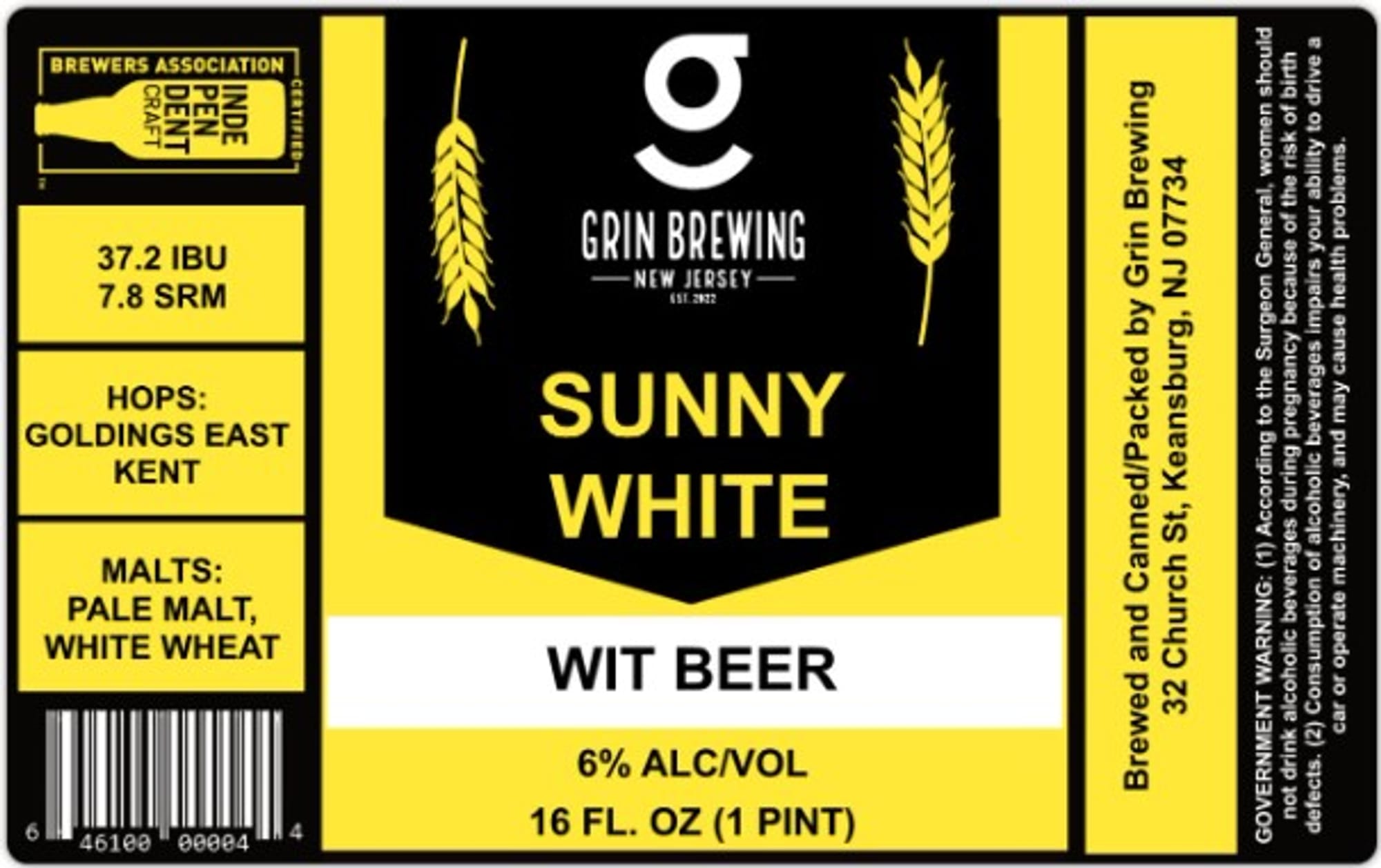 Sunny White by Grin Brewing - beer label