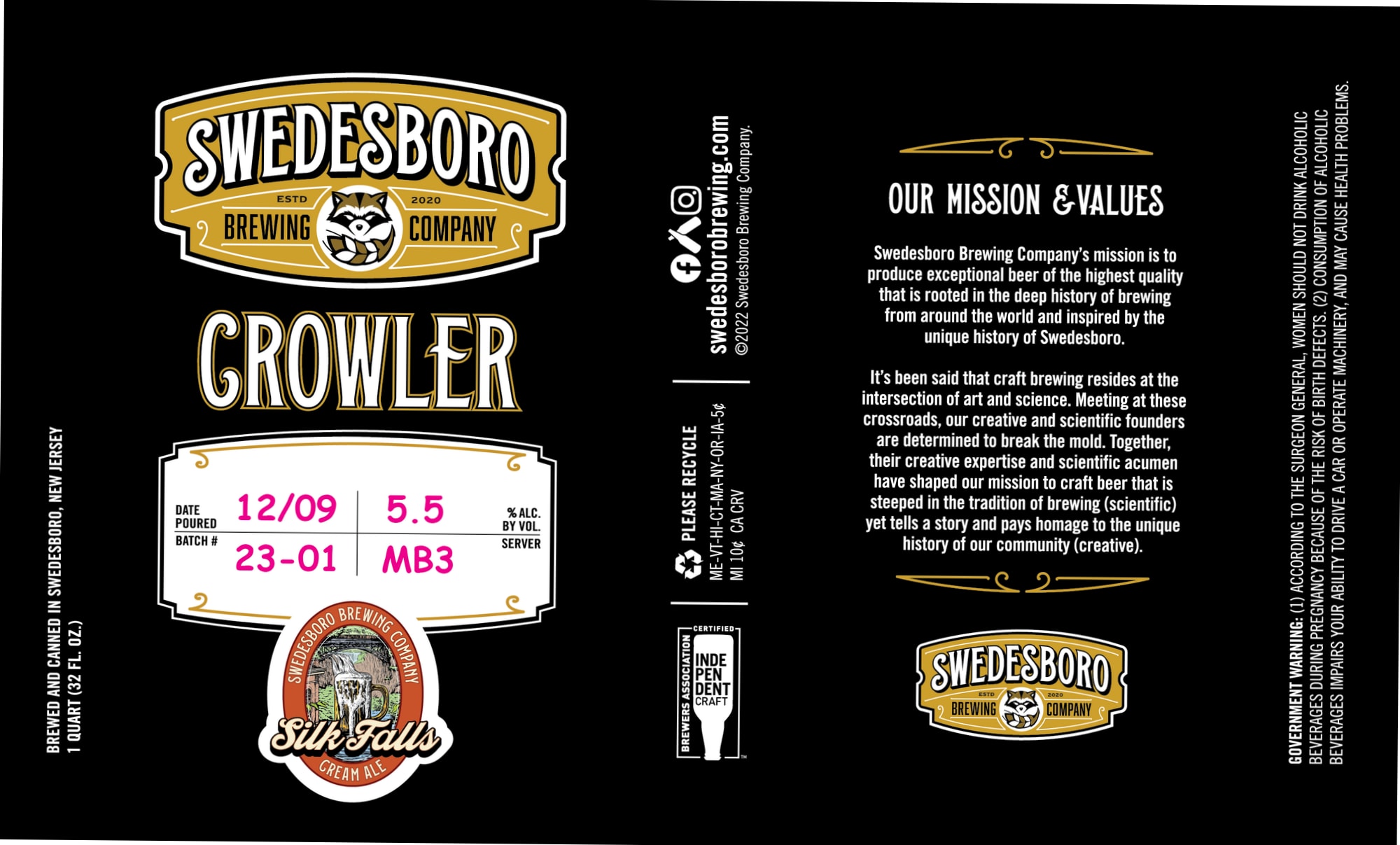 Growler by Swedesboro Brewing Company - beer label