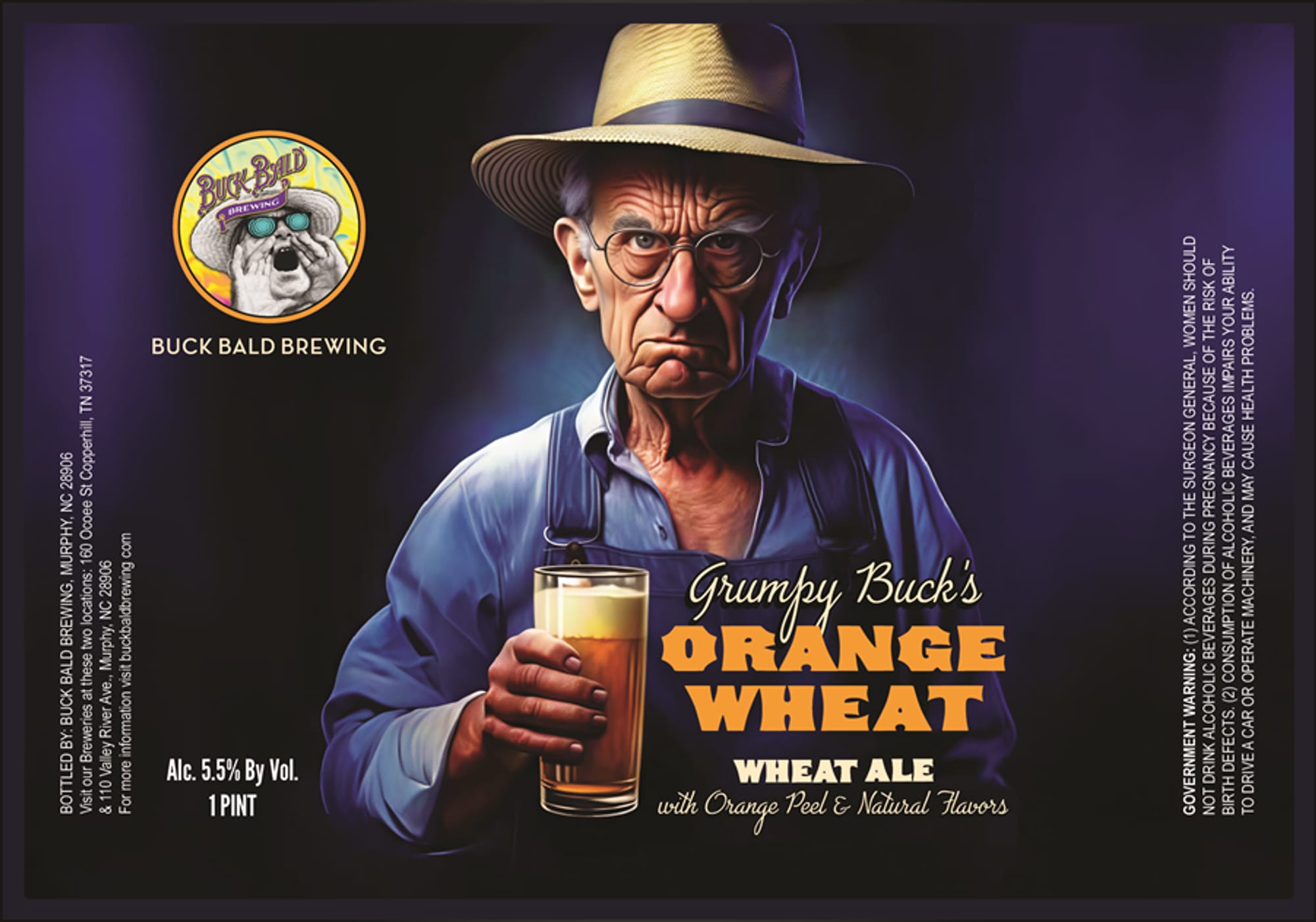 Grumpy Buck’s Orange Wheat by Buck Bald Brewing - beer label