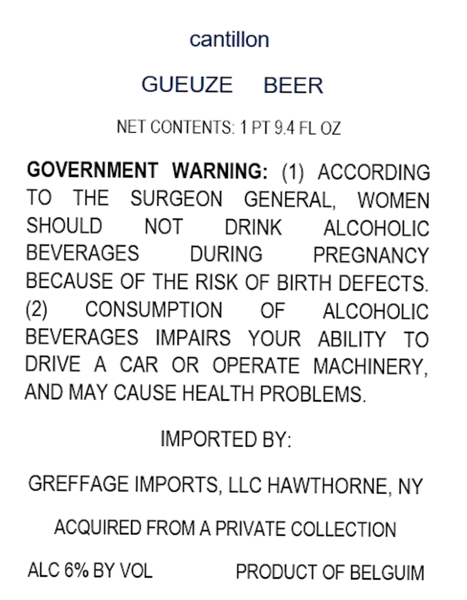 Gueuze by Cantillon - beer label