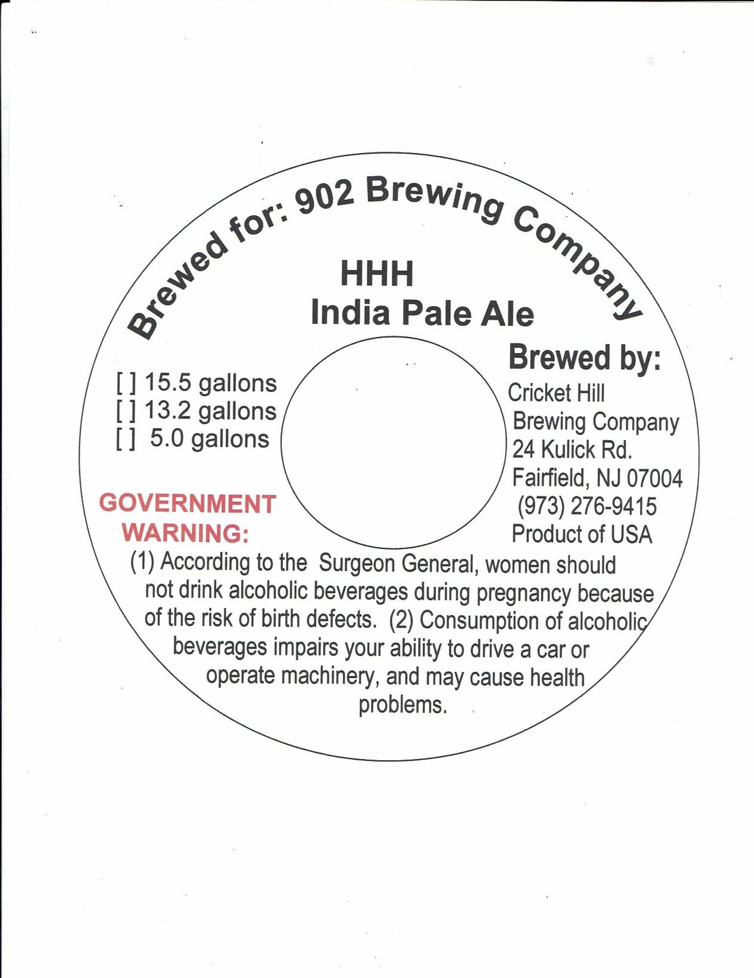 HHH India Pale Ale by 902 Brewing Company - beer label