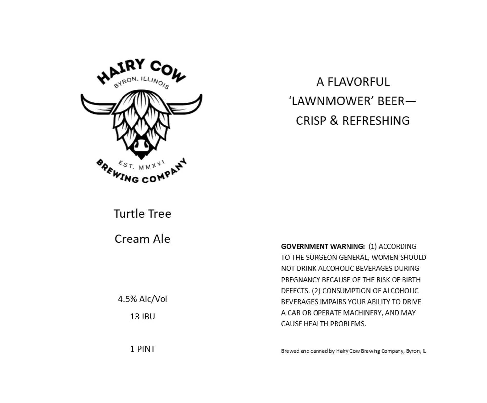 Turtle Tree by Hairy Cow Brewing Company - beer label